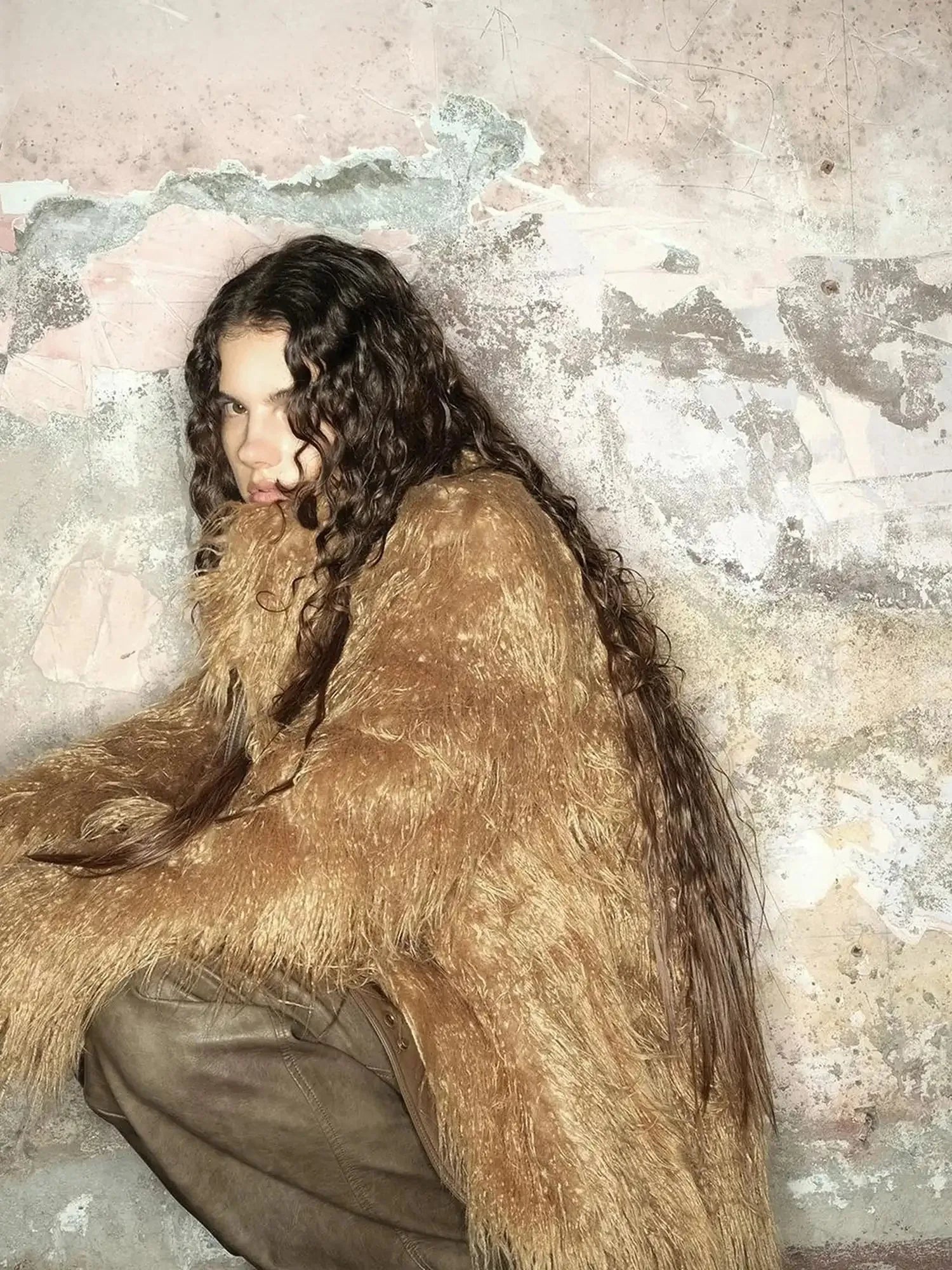 Long Plush Insulated Coat With Astral Motifs