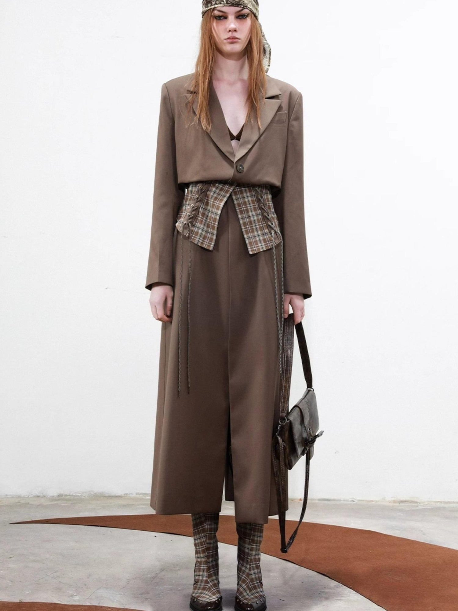 UpdateNN NORTH NODE Long Trench Coat With Detachable Grid Waist Sash