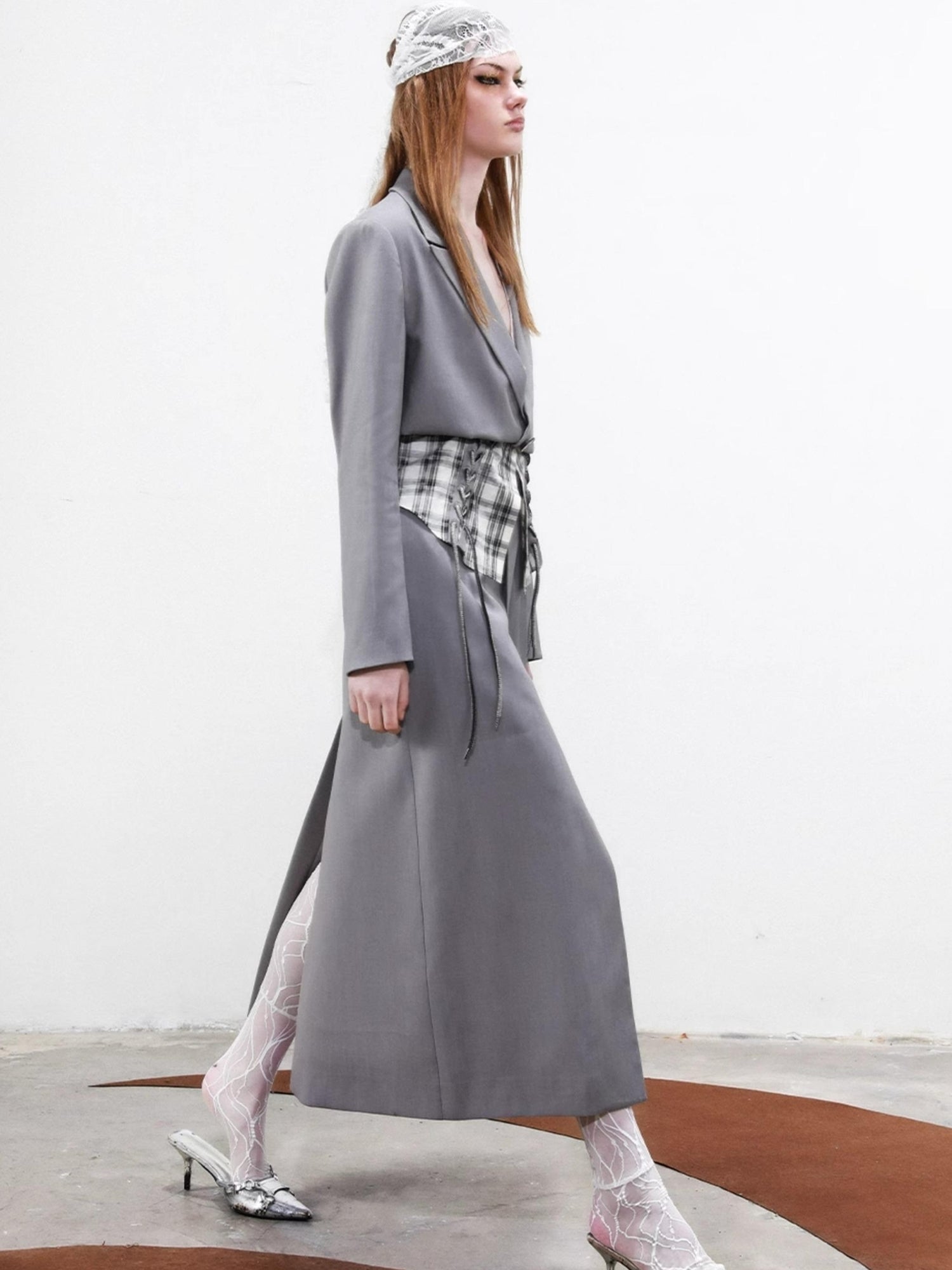 UpdateNN NORTH NODE Long Trench Coat With Detachable Grid Waist Sash