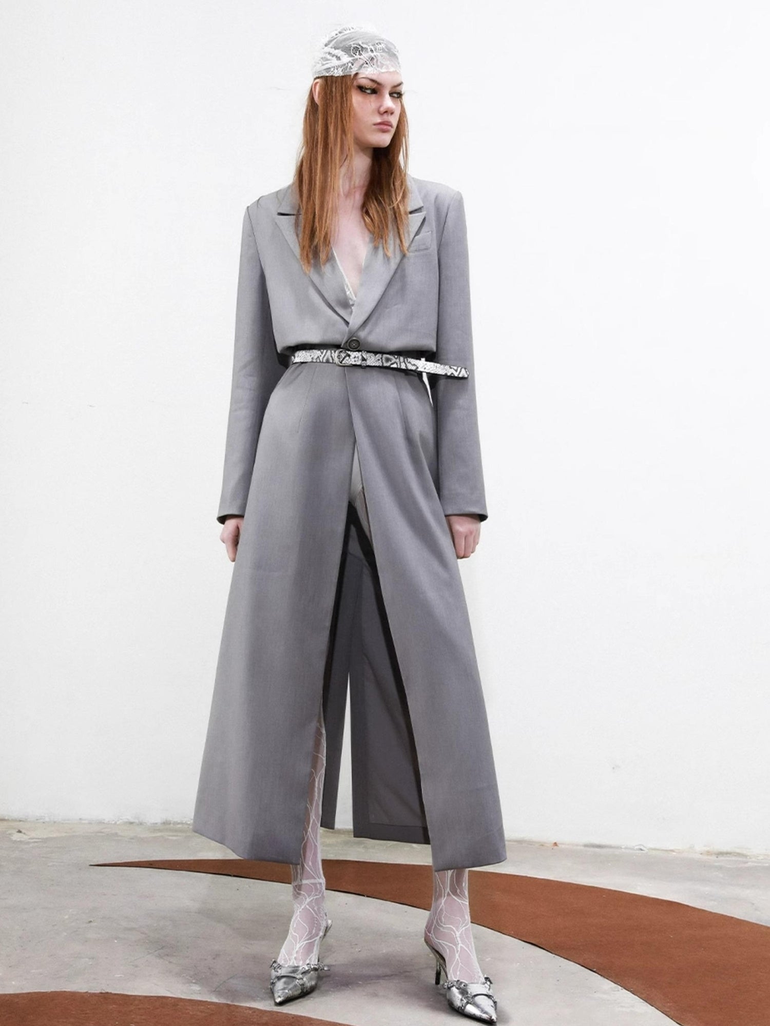 UpdateNN NORTH NODE Long Trench Coat With Detachable Grid Waist Sash