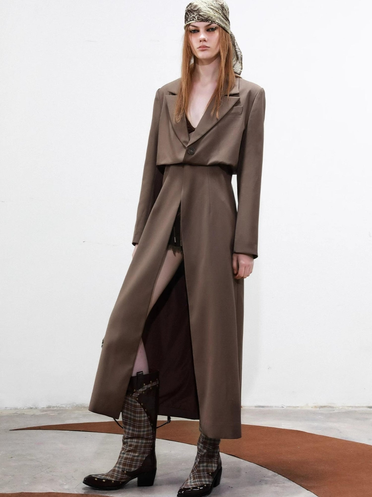 UpdateNN NORTH NODE Long Trench Coat With Detachable Grid Waist Sash