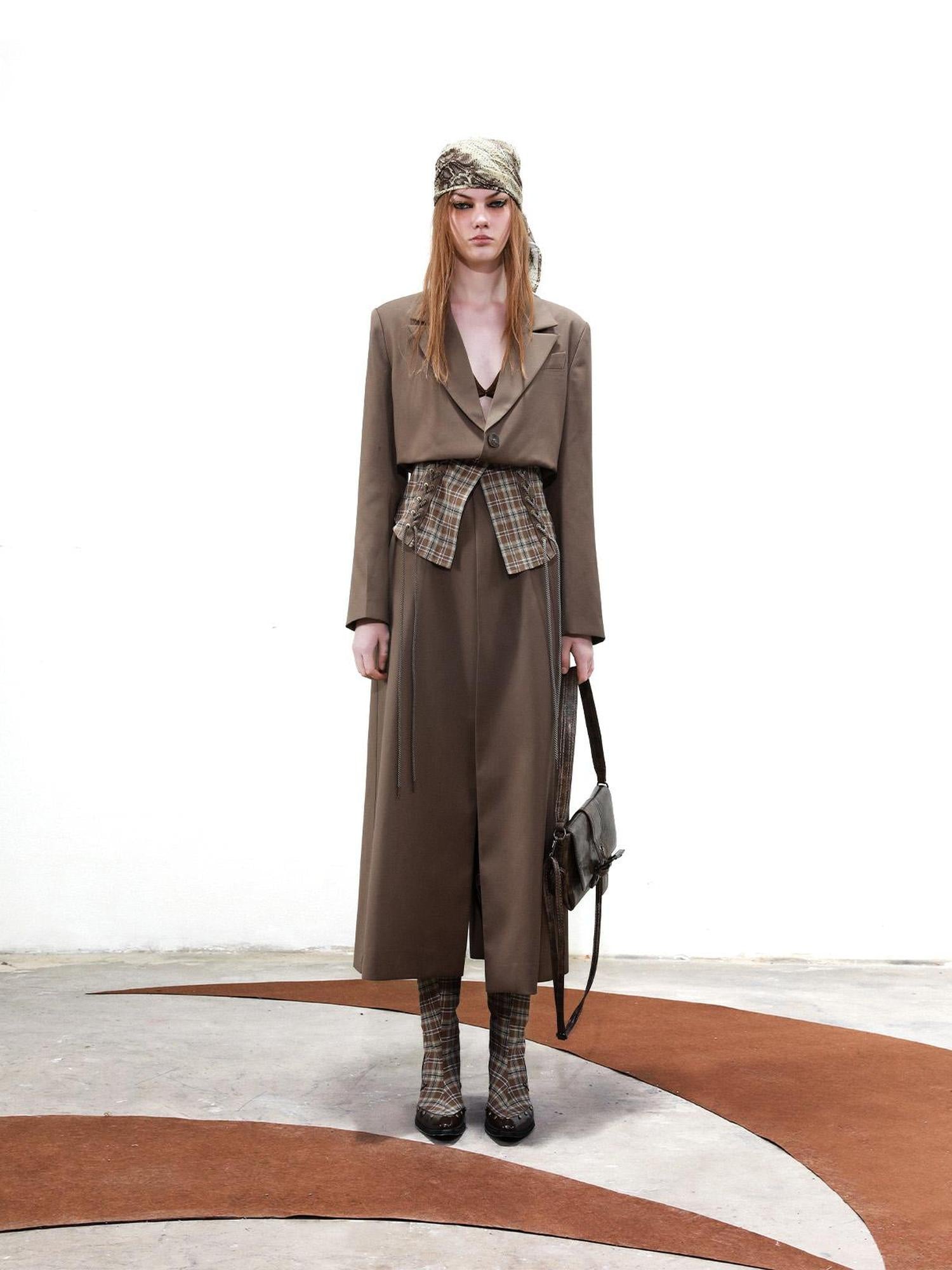 UpdateNN NORTH NODE Long Trench Coat With Detachable Grid Waist Sash