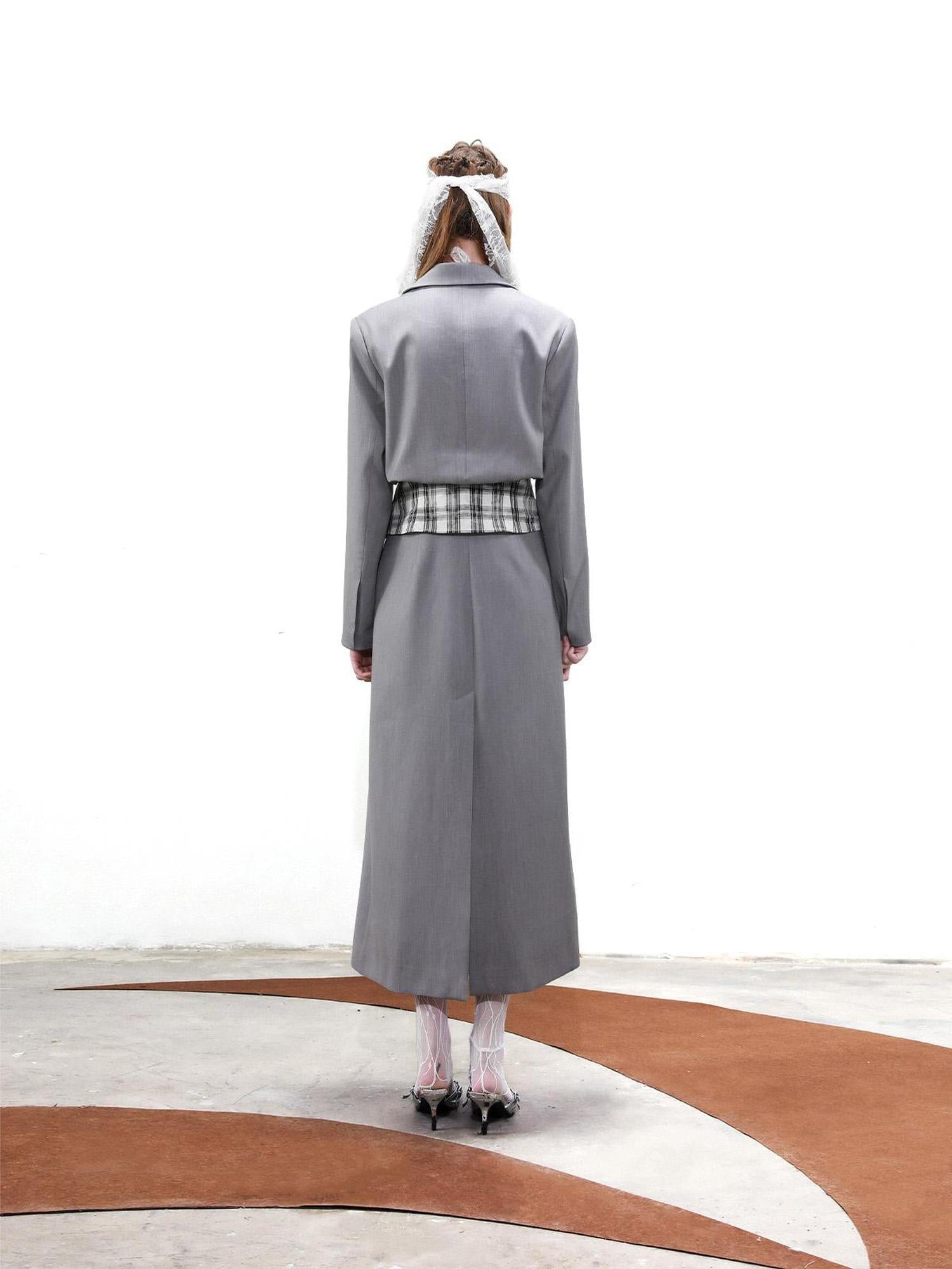 UpdateNN NORTH NODE Long Trench Coat With Detachable Grid Waist Sash