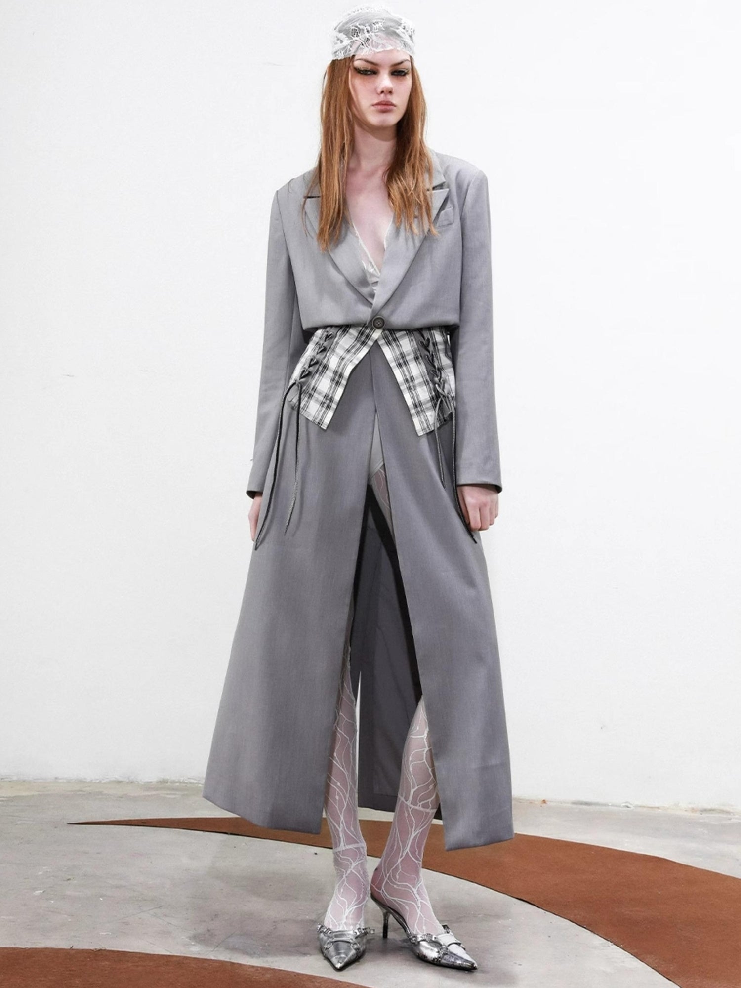 UpdateNN NORTH NODE Long Trench Coat With Detachable Grid Waist Sash