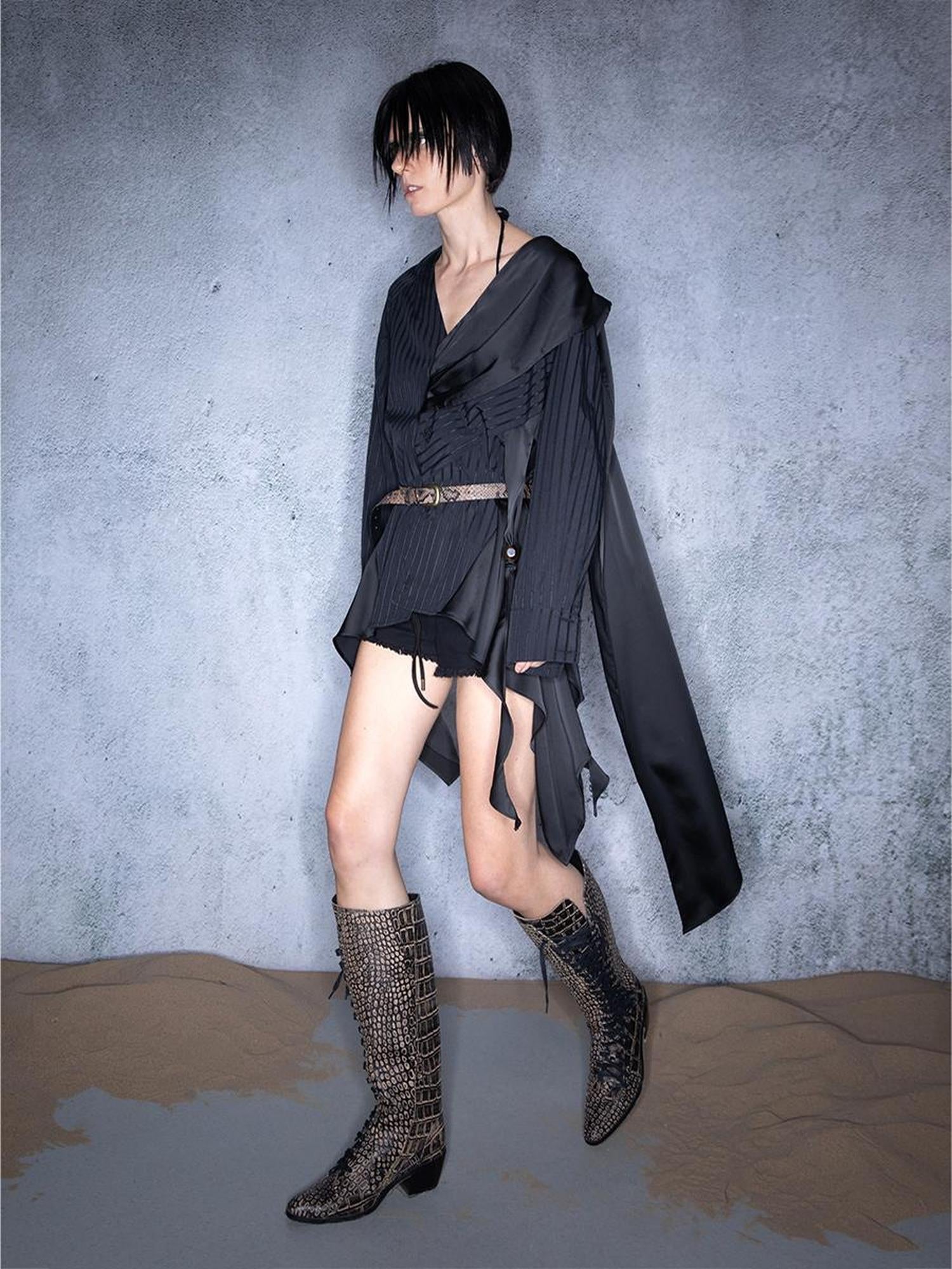 UpdateNN NORTH NODE Loose Striped Patchwork Shirt Elegant Finale