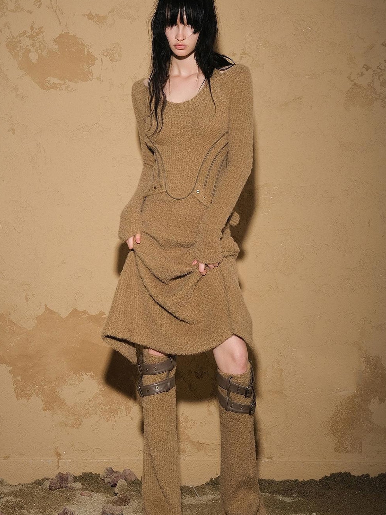 NN NORTH NODE Lost Oasis Waffle Knit Sweater Dress
