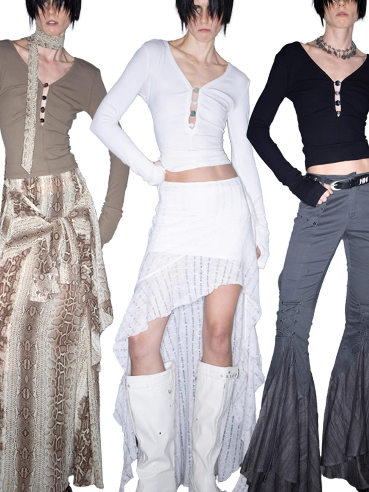 UpdateNN NORTH NODE Low Back Beaded V-Neck Long Sleeve Top