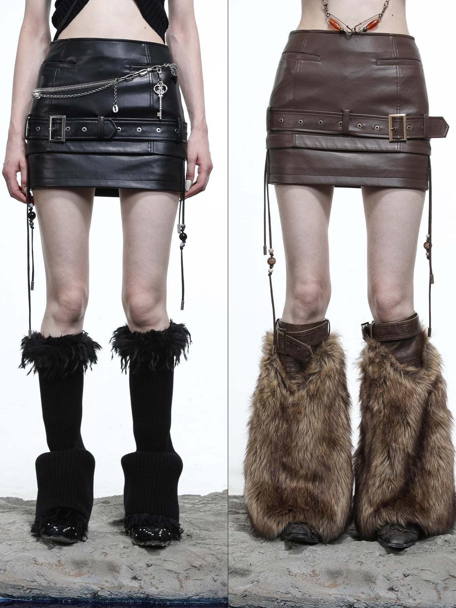 NN NORTH NODE Loz Beaded Belted Pu Mini Skirt