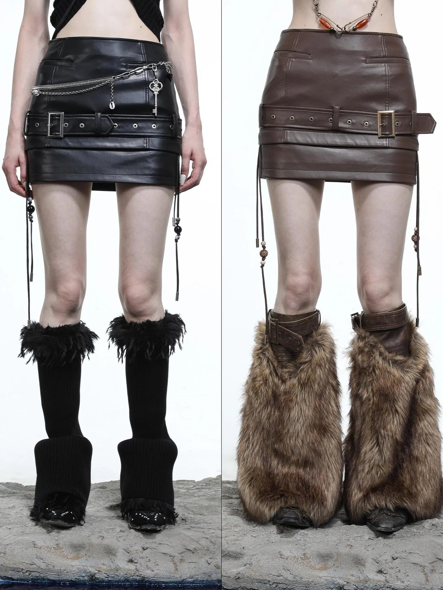 Loz Beaded Belted Pu Mini Skirt