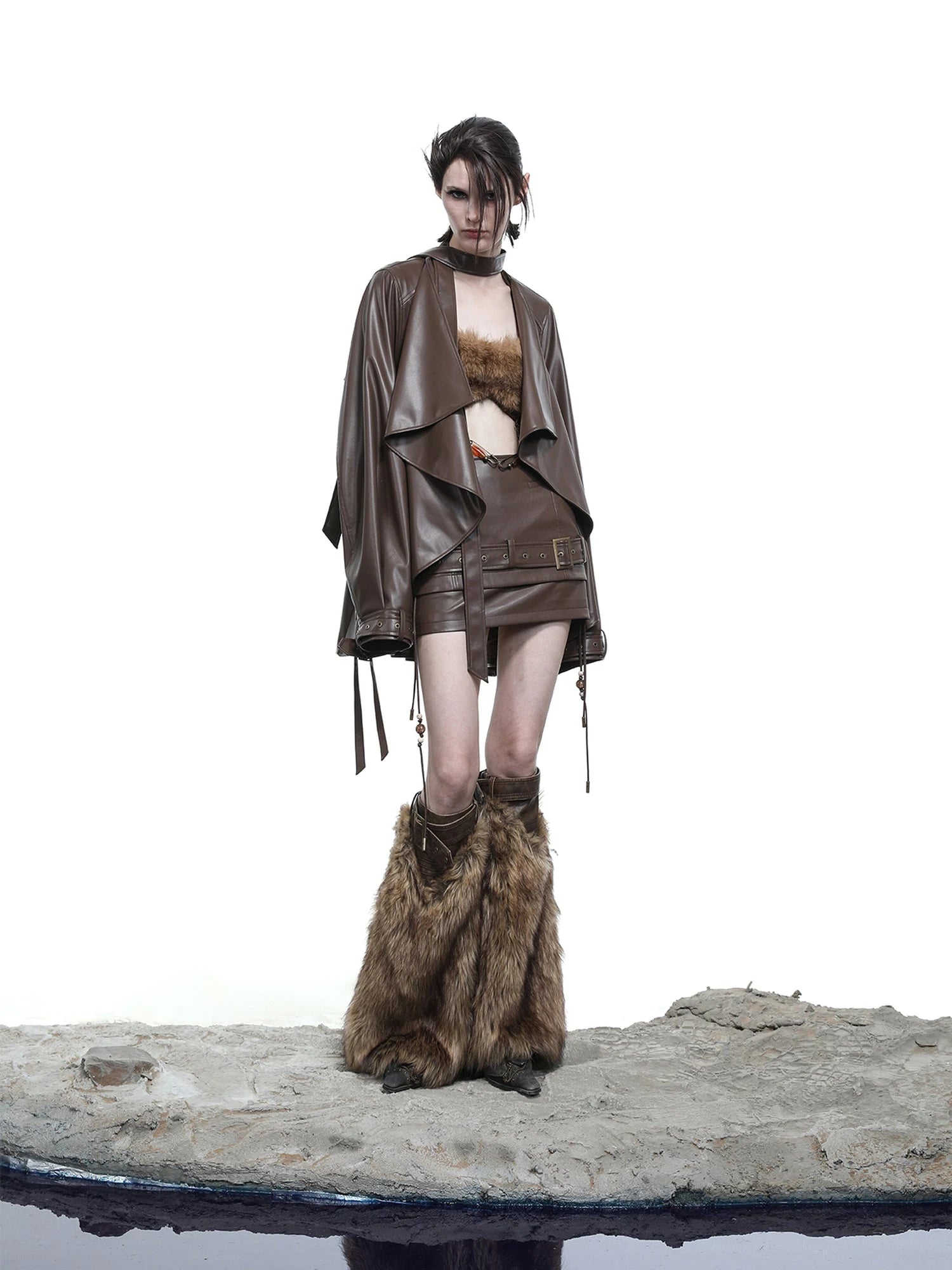 Loz Beaded Belted Pu Mini Skirt