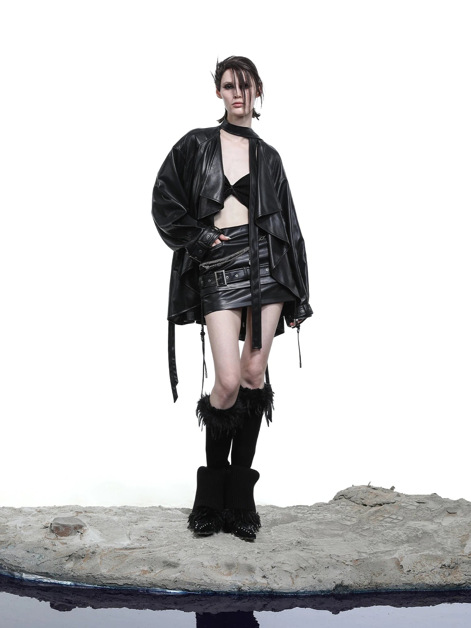 Loz Beaded Belted Pu Mini Skirt