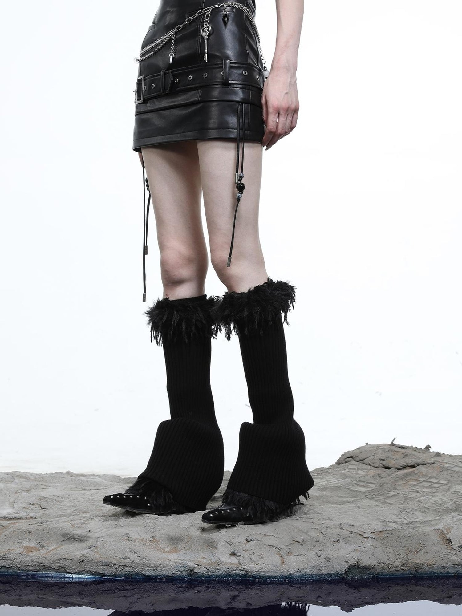 NN NORTH NODE Loz Beaded Belted Pu Mini Skirt