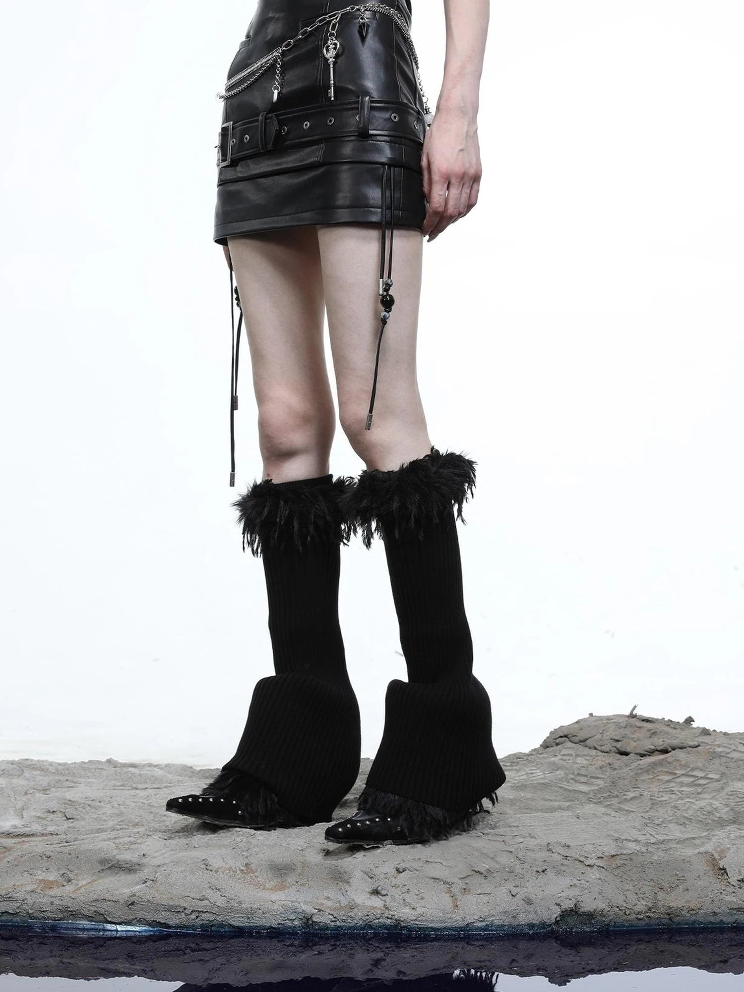 Loz Beaded Belted Pu Mini Skirt