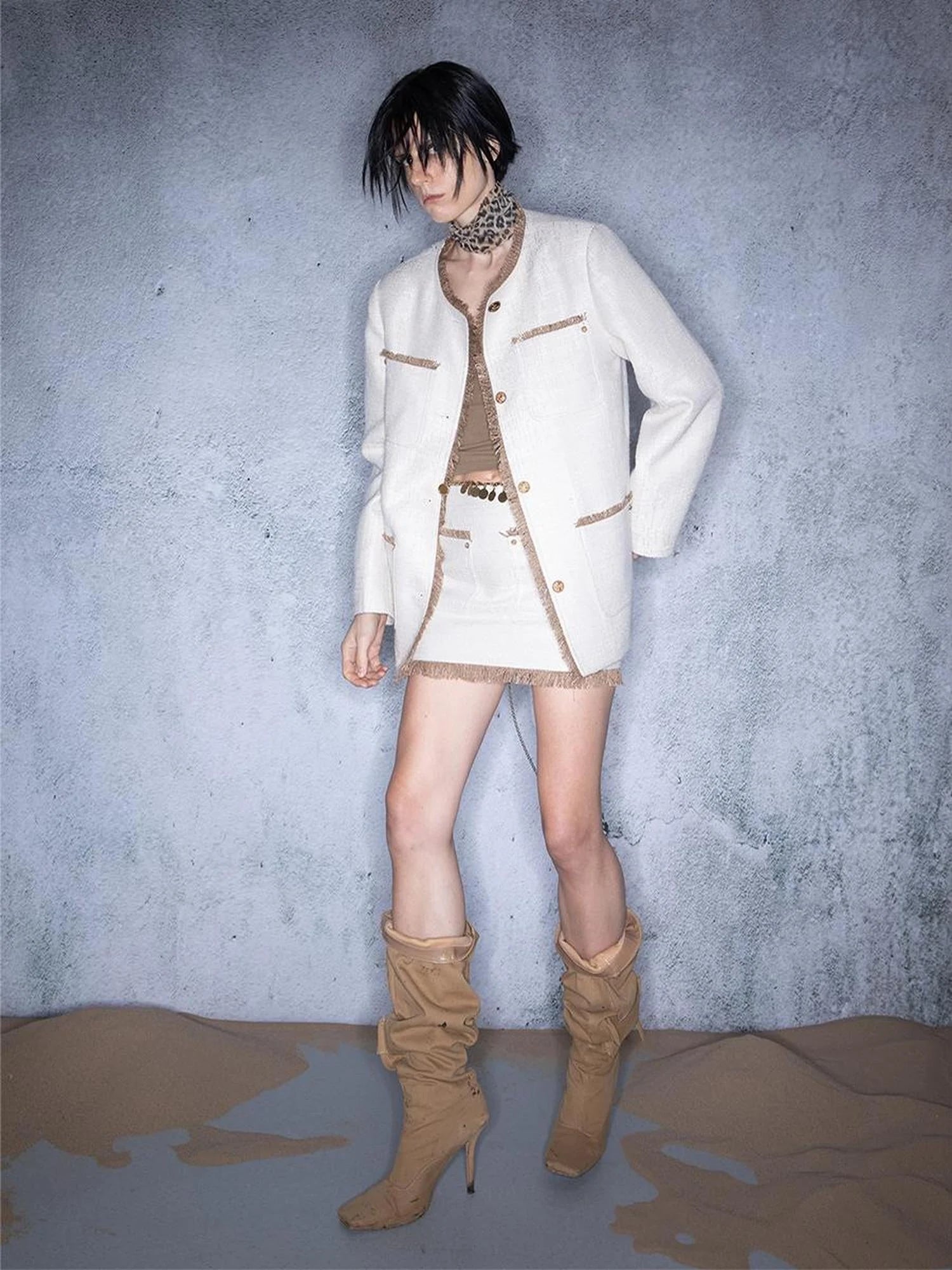 Luminous Pearl Tassel Color Block Tweed Set