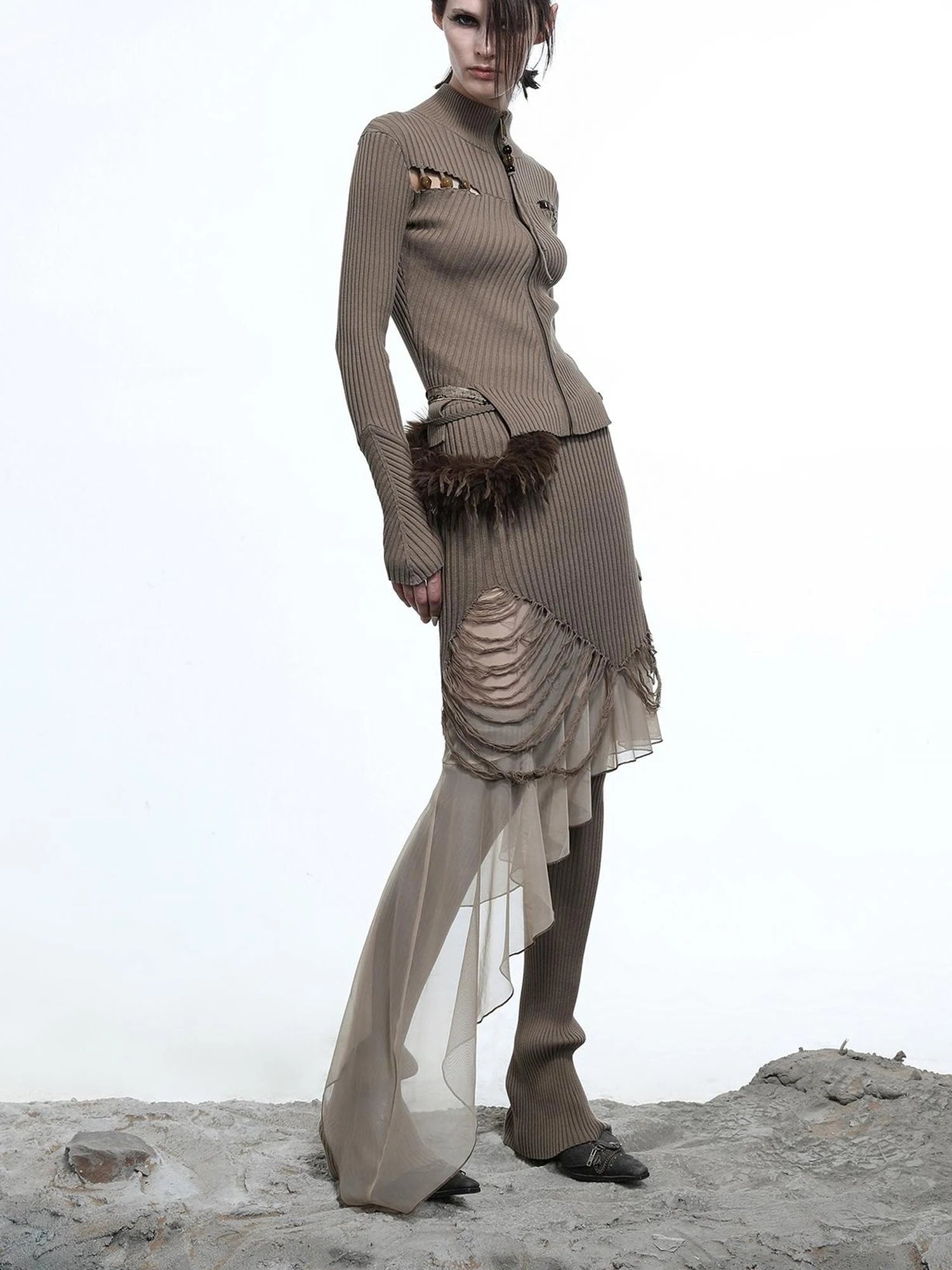 Lunar Node Beaded Lace Knit Cropped Cardigan