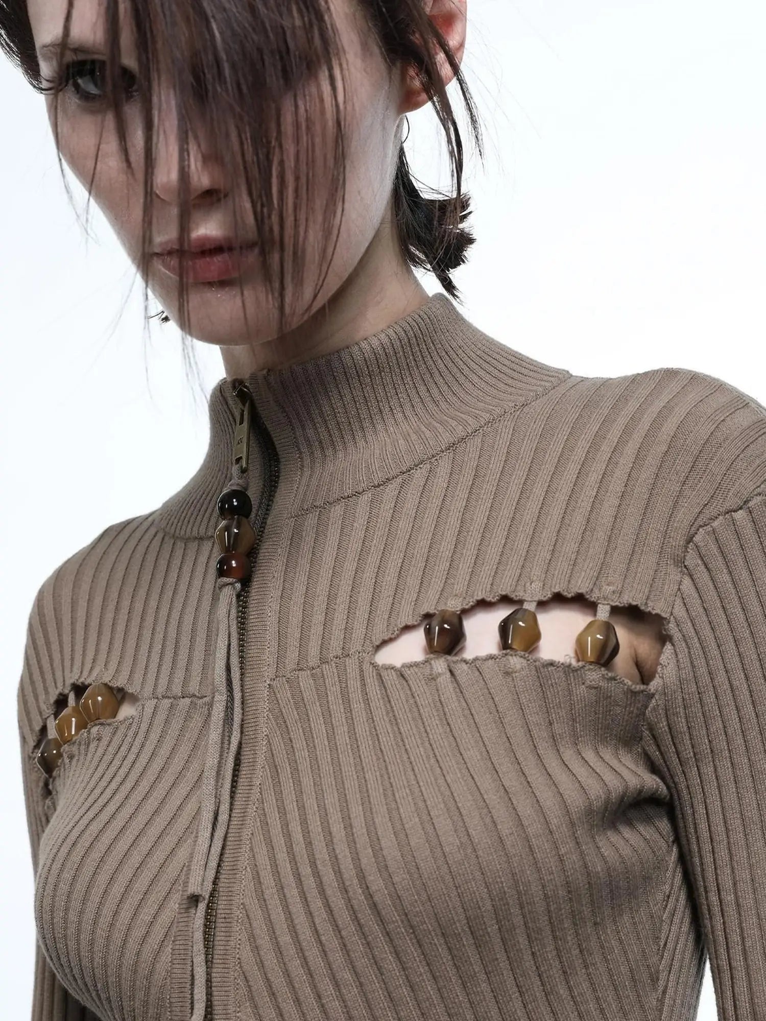 Lunar Node Beaded Lace Knit Cropped Cardigan