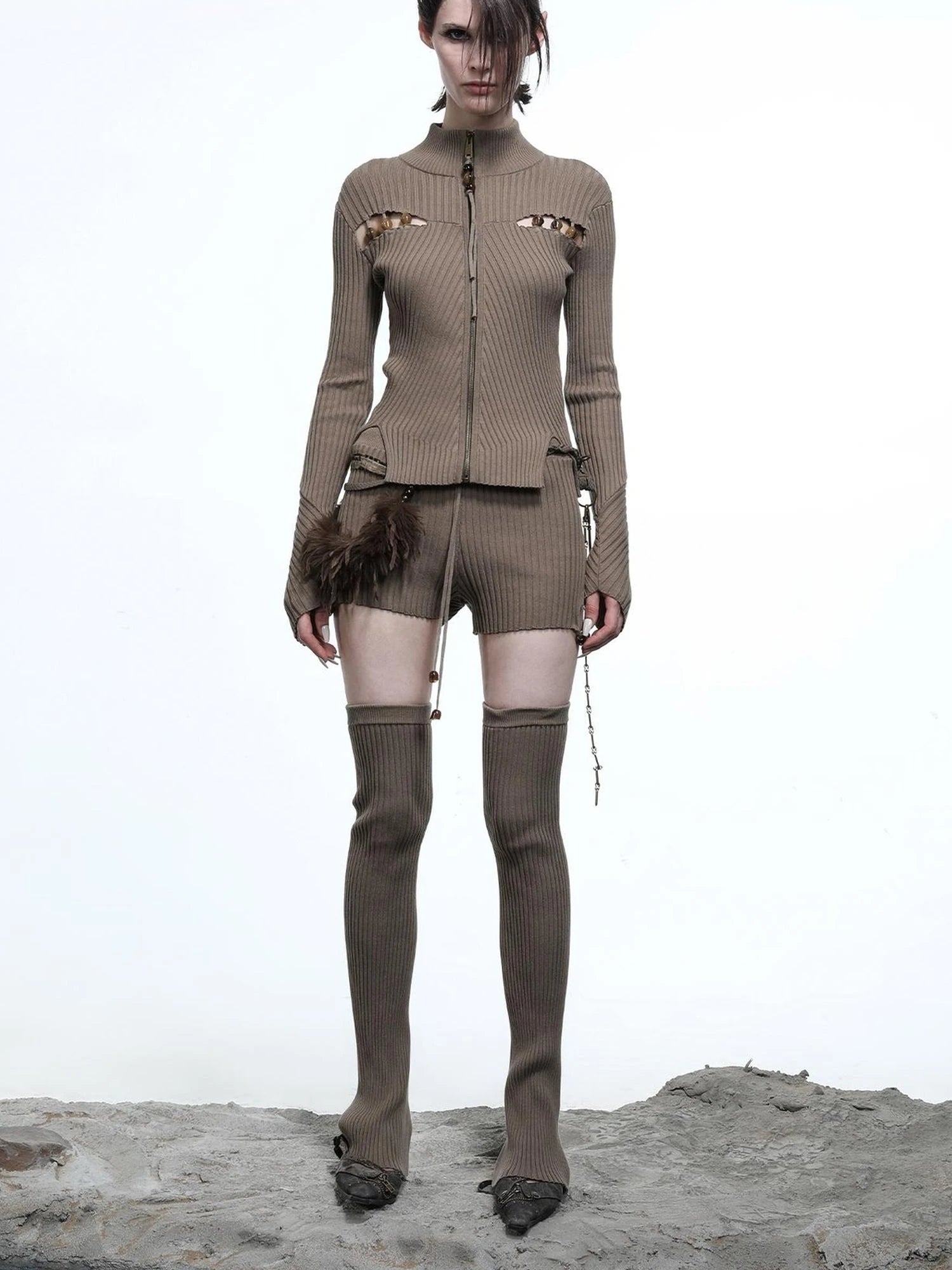 Lunar Node Beaded Lace Knit Cropped Cardigan