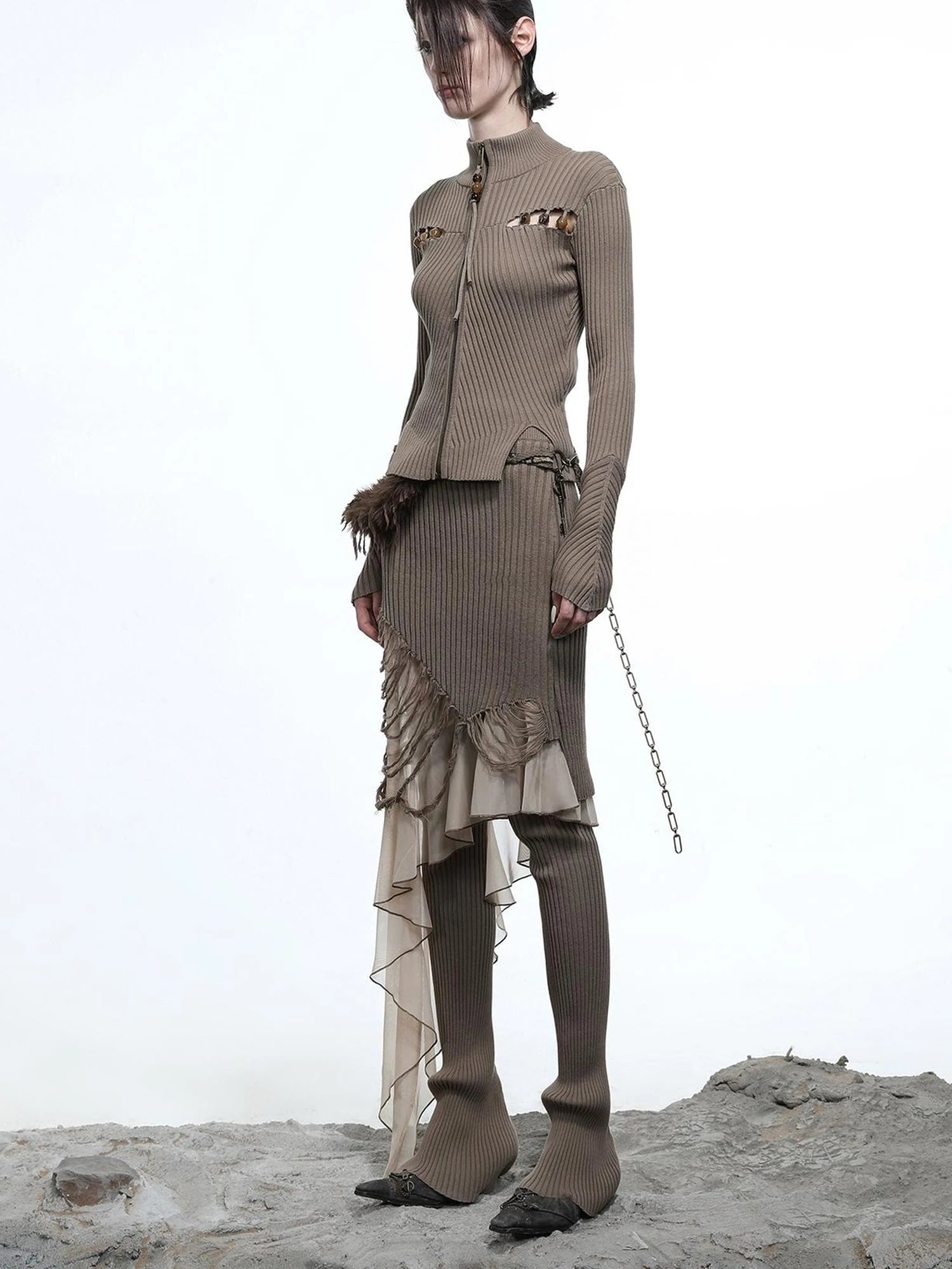 Lunar Node Beaded Lace Knit Cropped Cardigan