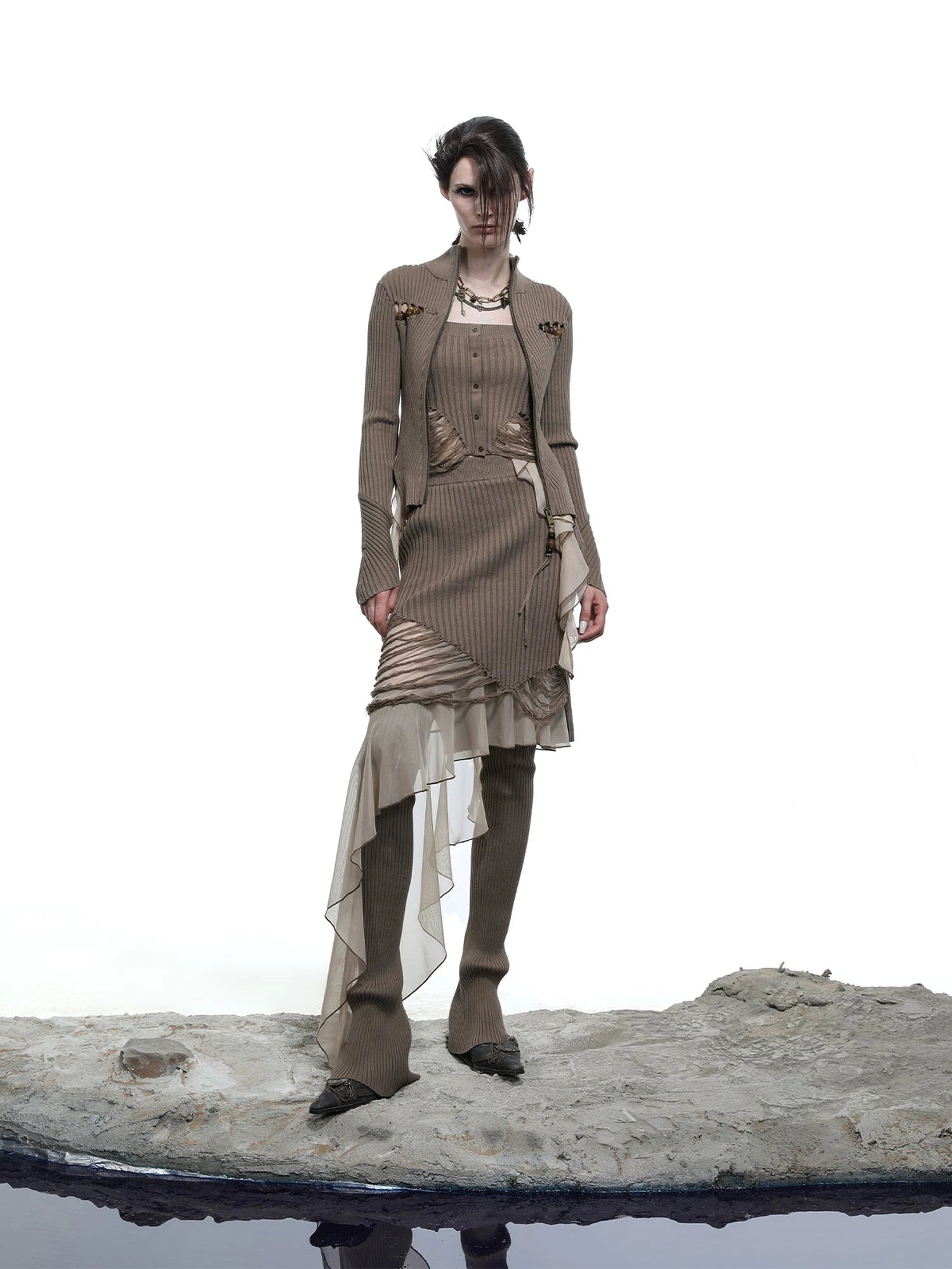 Lunar Node Beaded Lace Knit Cropped Cardigan