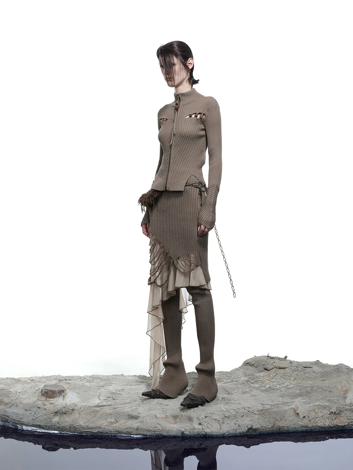 Lunar Node Beaded Lace Knit Cropped Cardigan