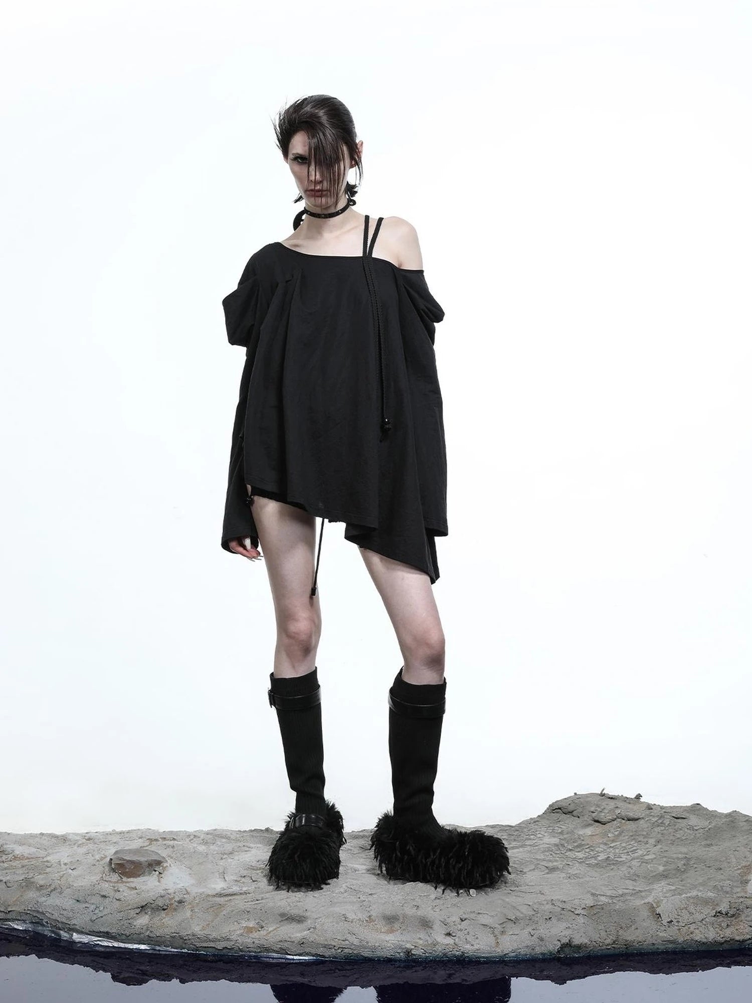 Lunar Shoulder Draped Knit Tunic