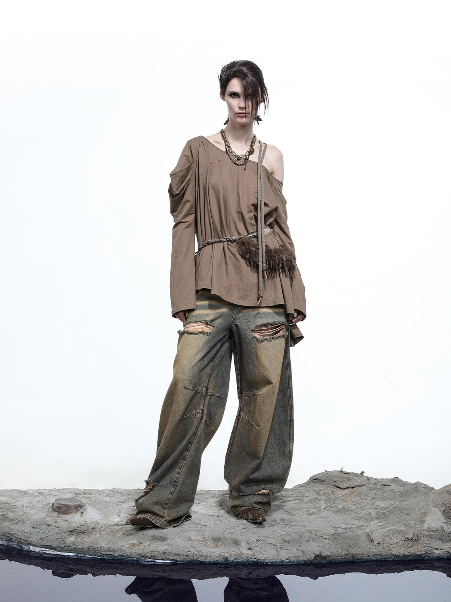 NN NORTH NODE Lunar Shoulder Draped Knit Tunic