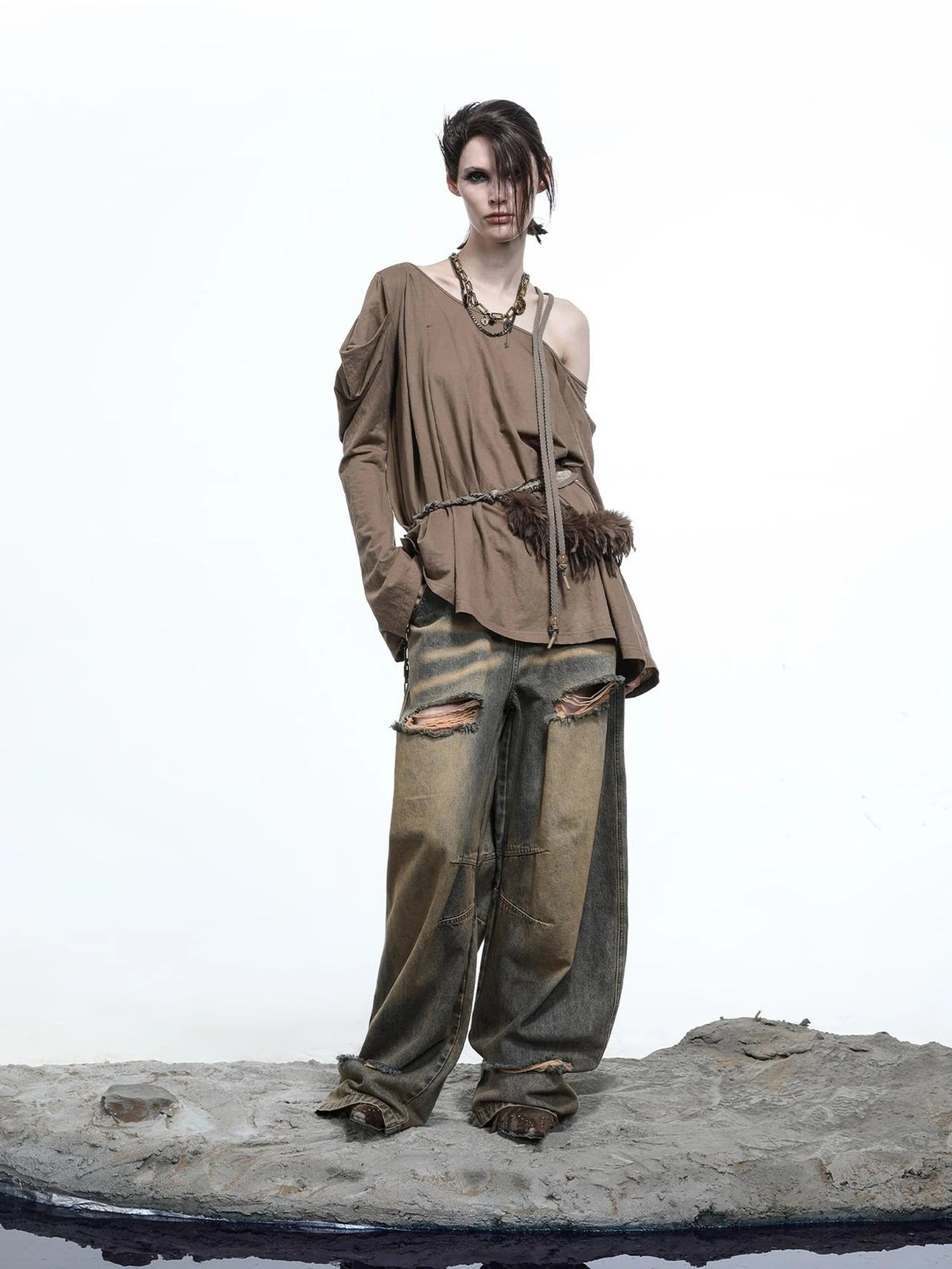Lunar Shoulder Draped Knit Tunic