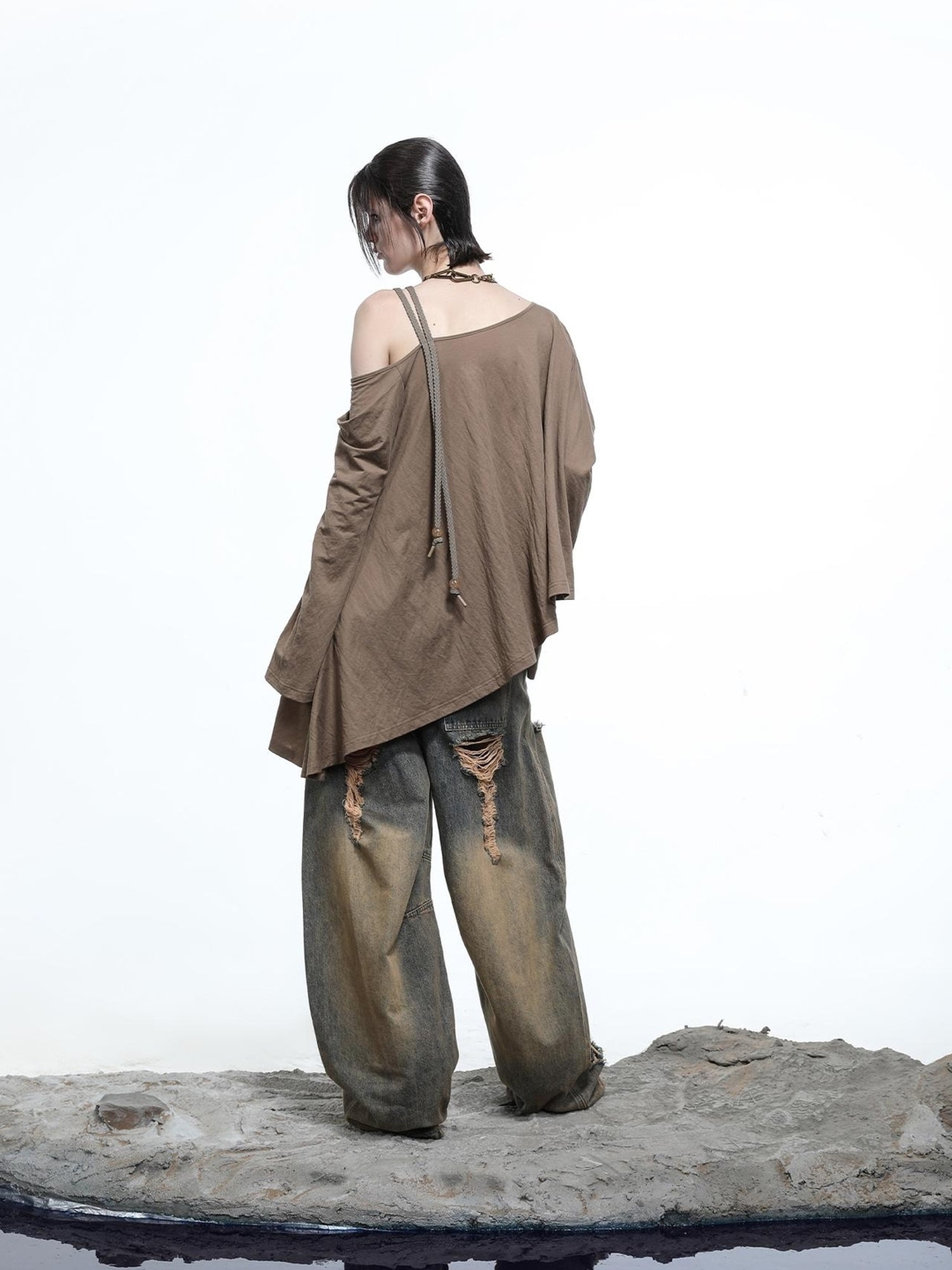 NN NORTH NODE Lunar Shoulder Draped Knit Tunic