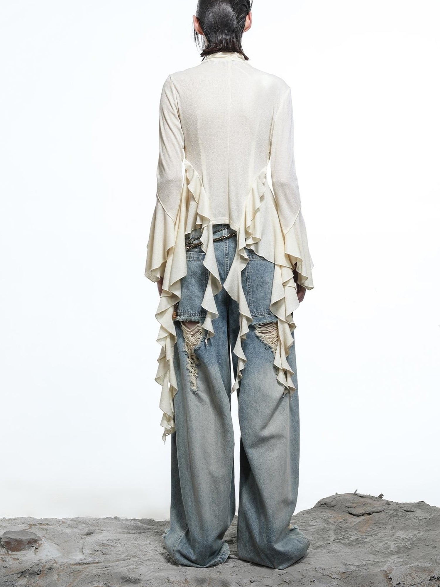 NN NORTH NODE Lycocell Asymmetrical Hem Knit Cardigan