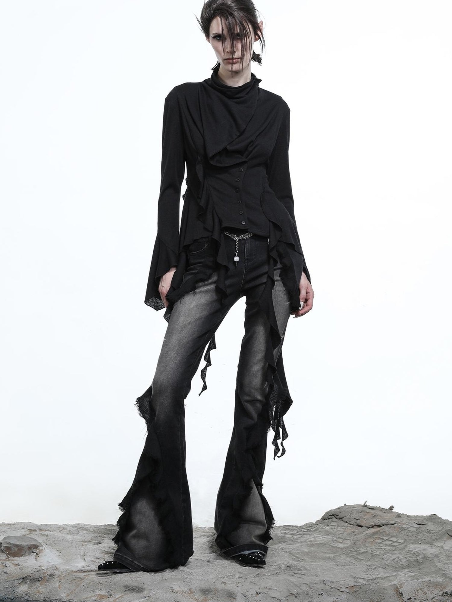 NN NORTH NODE Lycocell Asymmetrical Hem Knit Cardigan