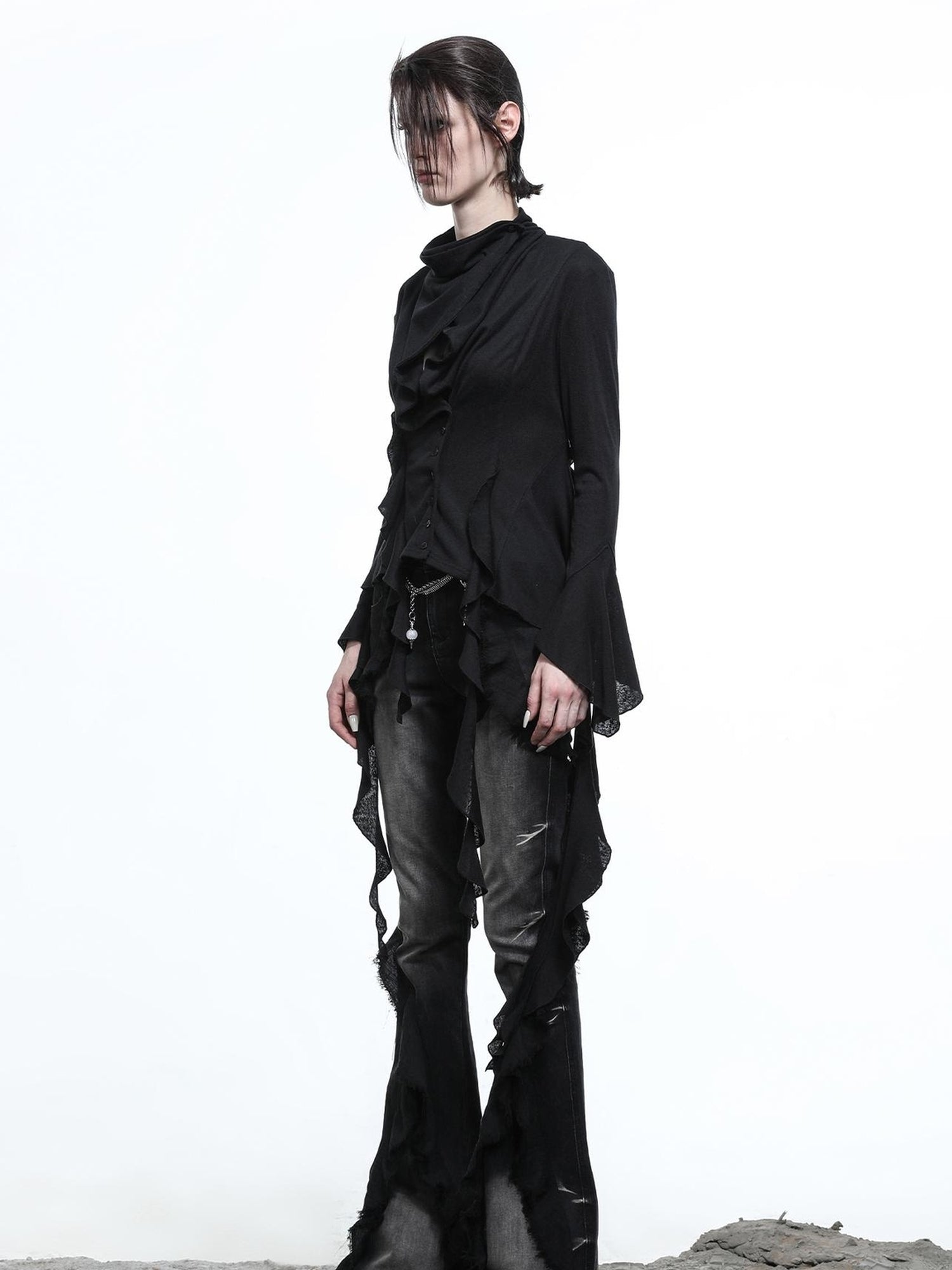 NN NORTH NODE Lycocell Asymmetrical Hem Knit Cardigan