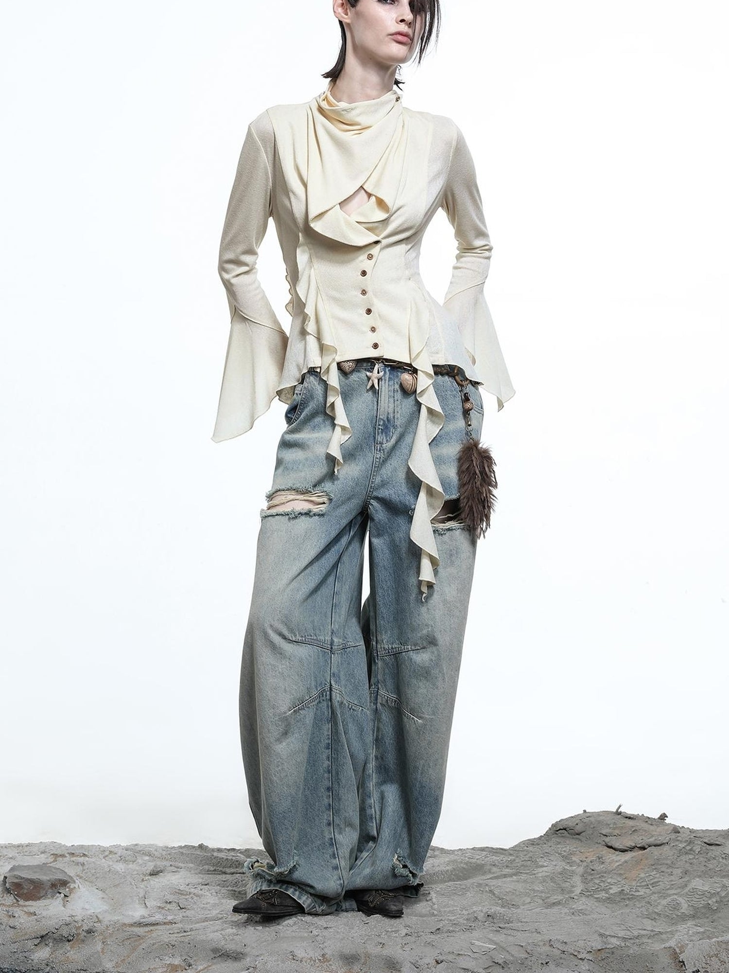 NN NORTH NODE Lycocell Asymmetrical Hem Knit Cardigan