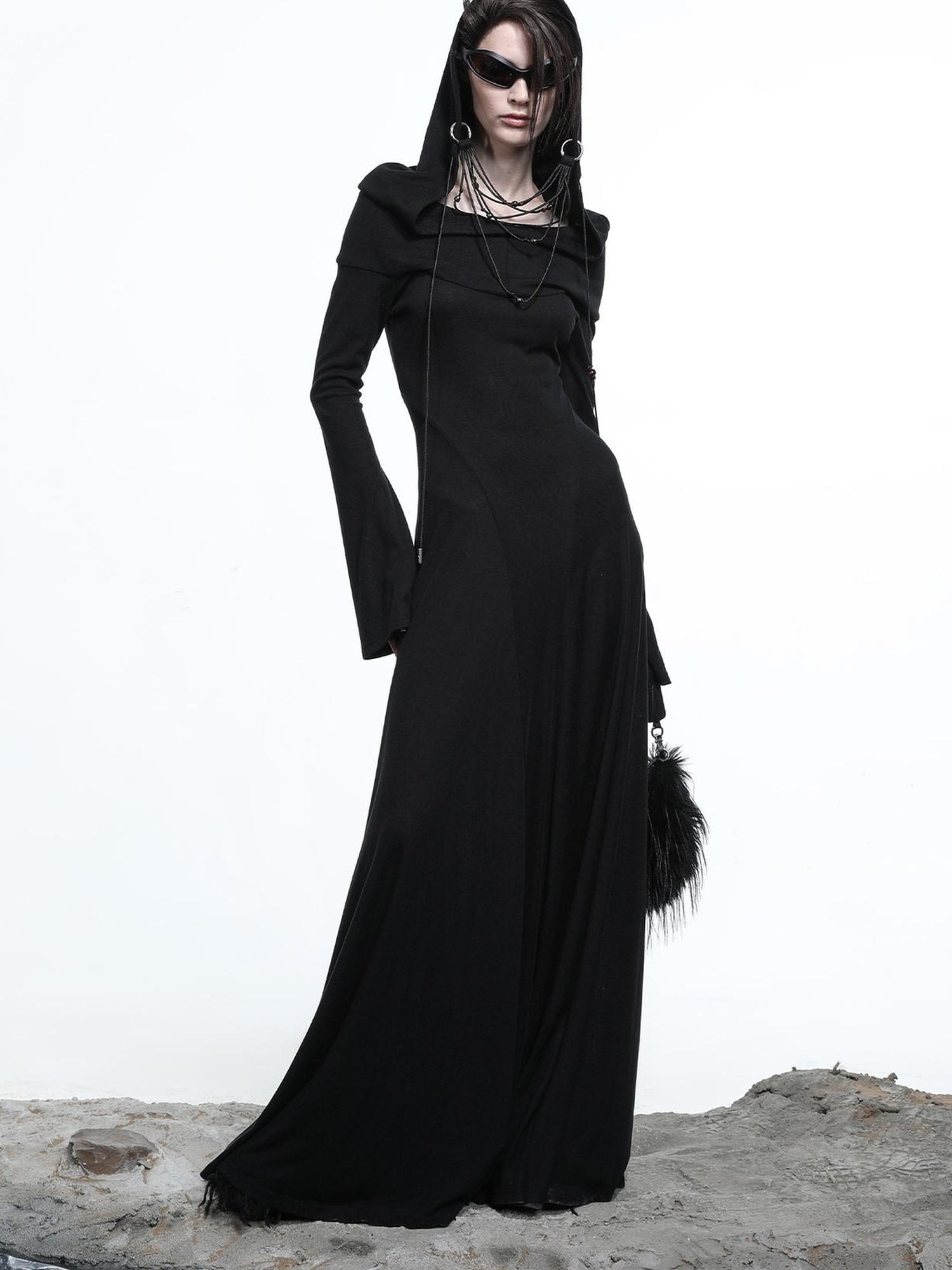 NN NORTH NODE Lyocell Hooded Maxi Dress with Convertible Styles