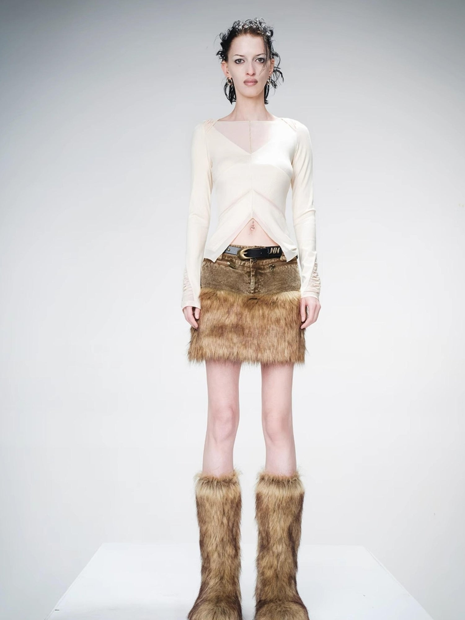 UpdateNN NORTH NODE Mesh Panel Knit Top With Color Block Design