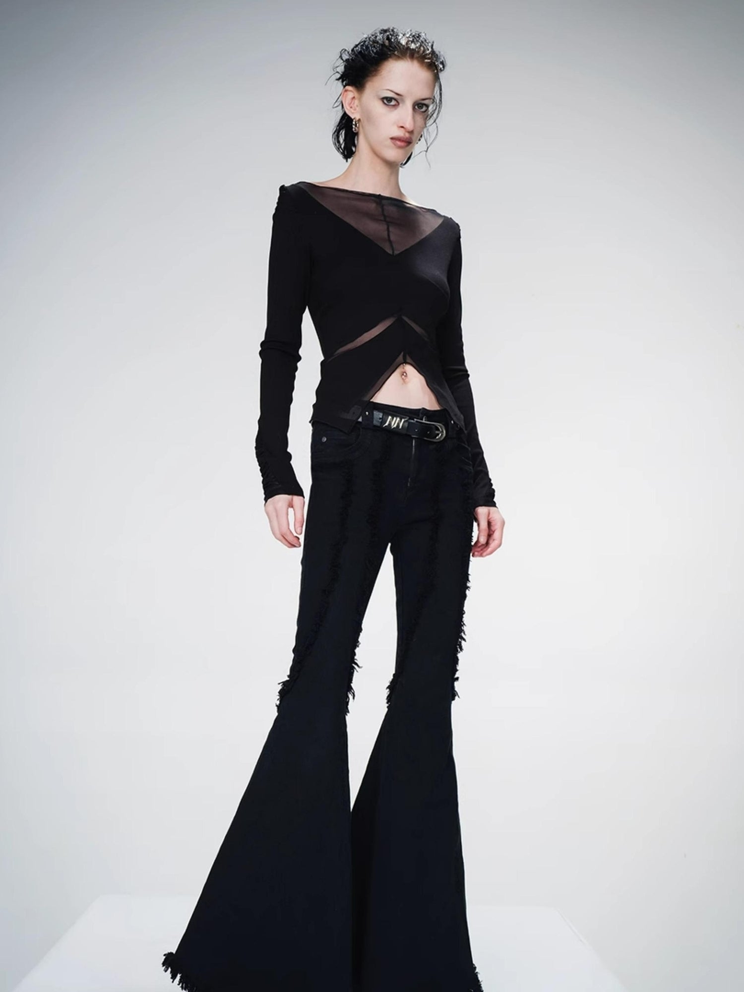 UpdateNN NORTH NODE Mesh Panel Knit Top With Color Block Design