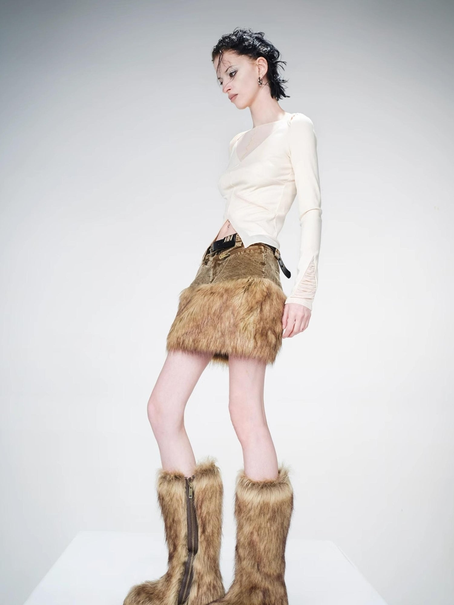 UpdateNN NORTH NODE Mesh Panel Knit Top With Color Block Design