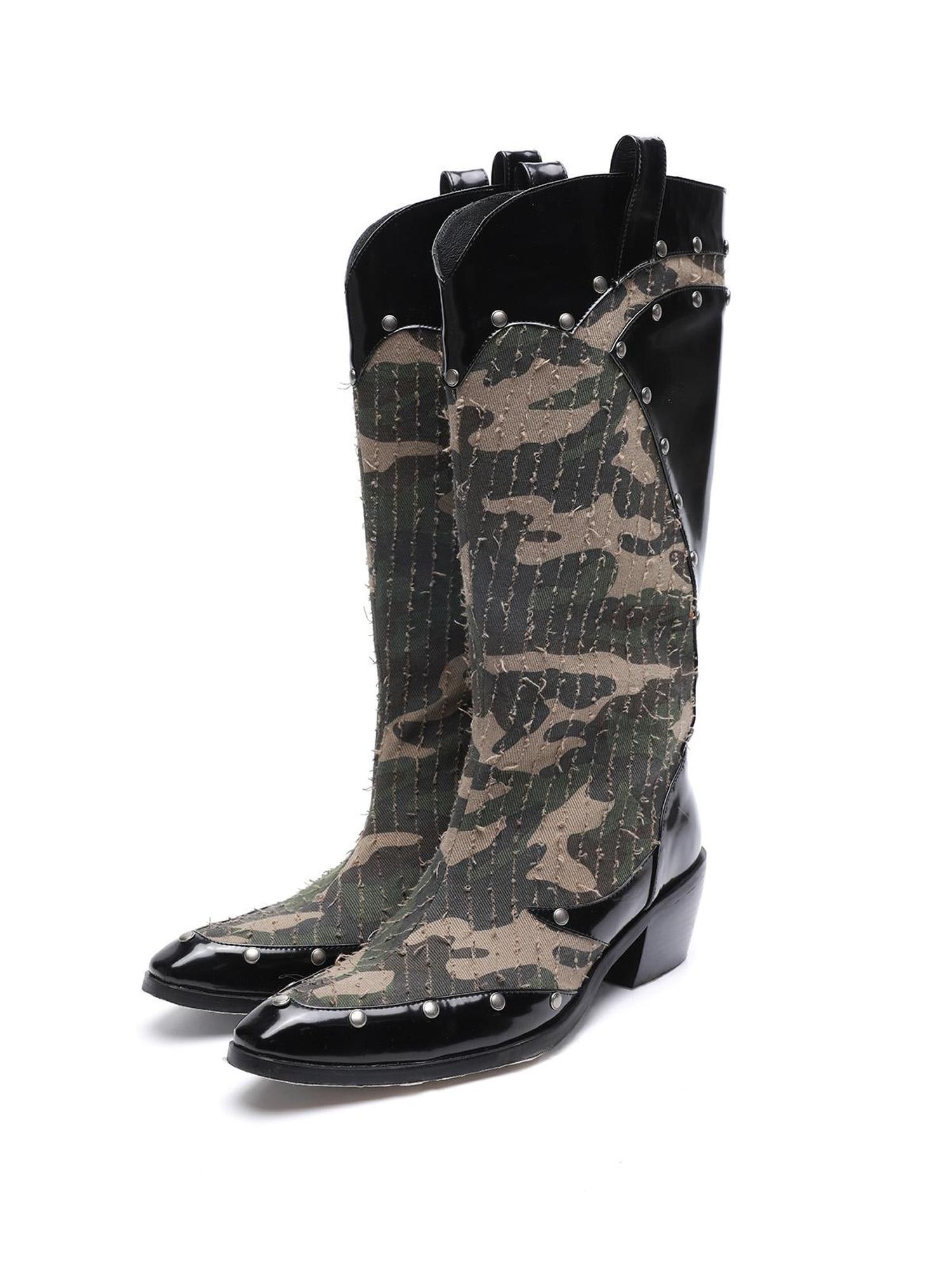 UpdateNN NORTH NODE Mid Calf Camo Rivet Combat Boots