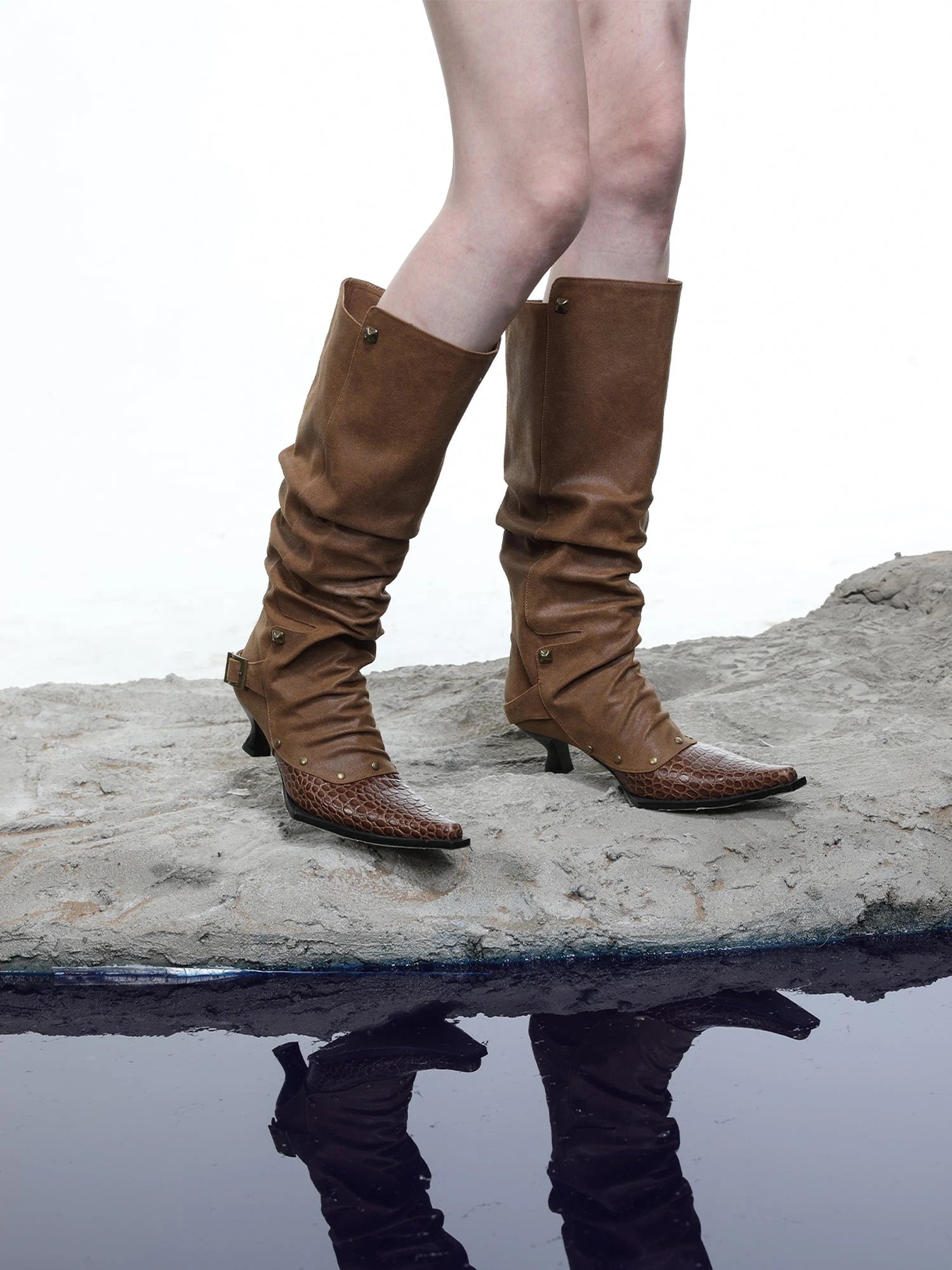 Moon Priestess Stacked Heel Boots