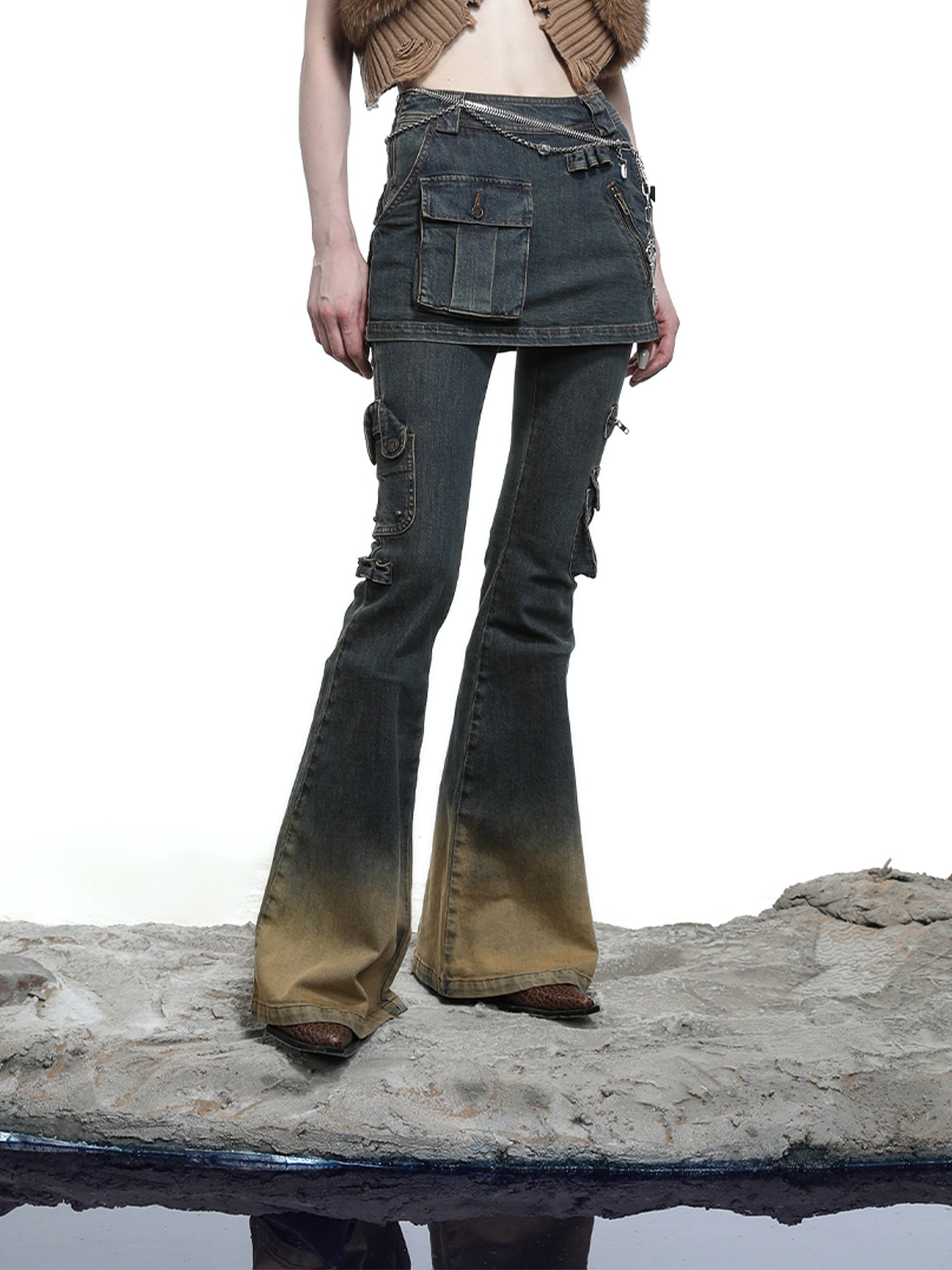 NN NORTH NODE Moon Priestess Washed Denim Culottes