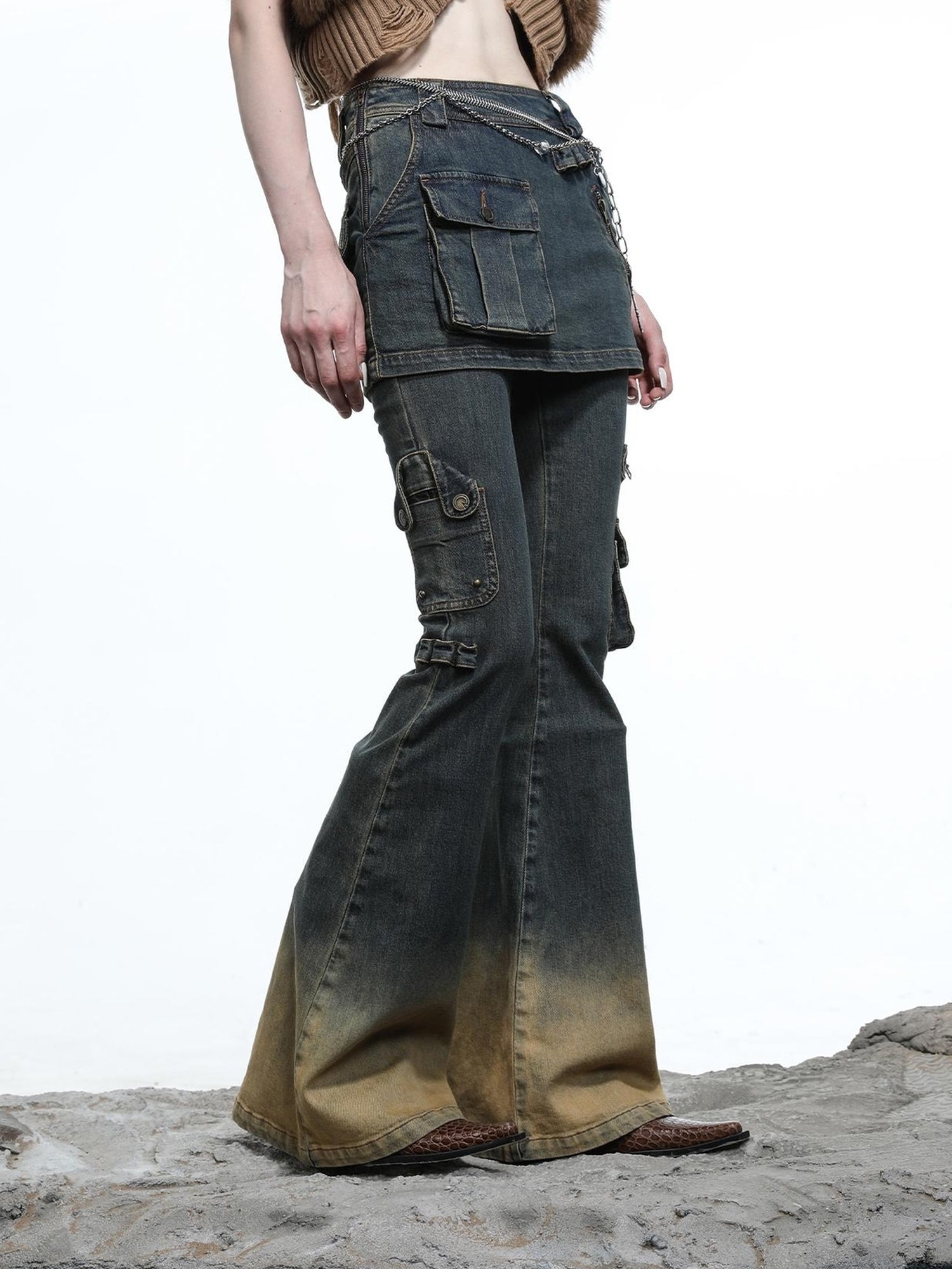 NN NORTH NODE Moon Priestess Washed Denim Culottes