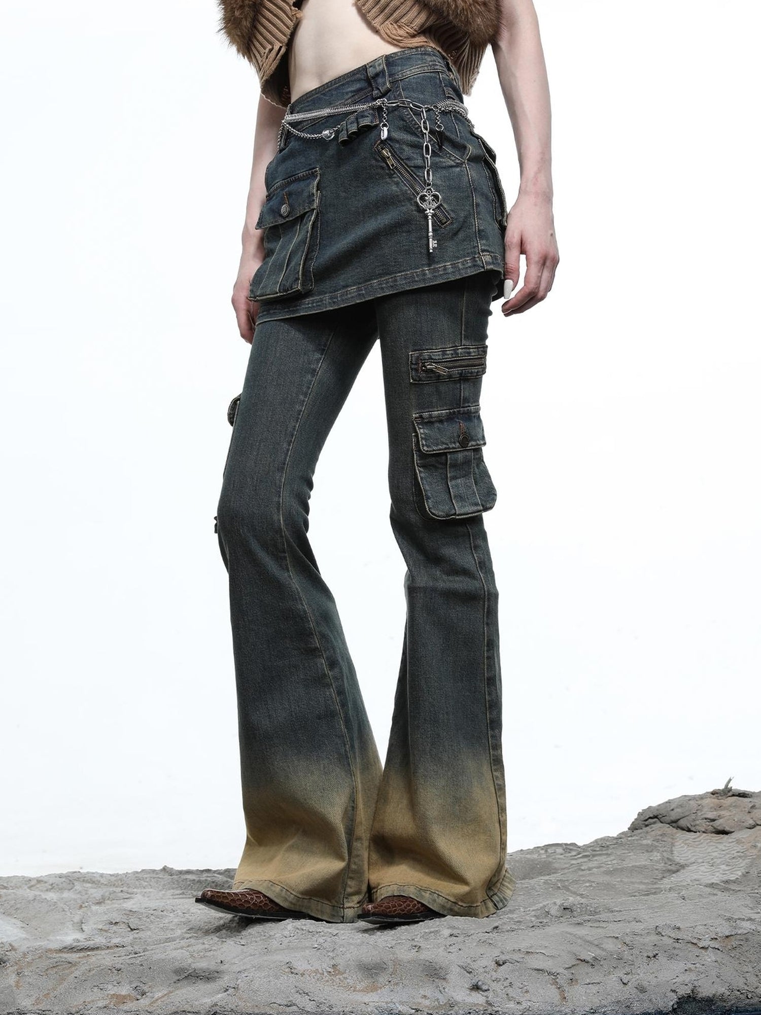 NN NORTH NODE Moon Priestess Washed Denim Culottes