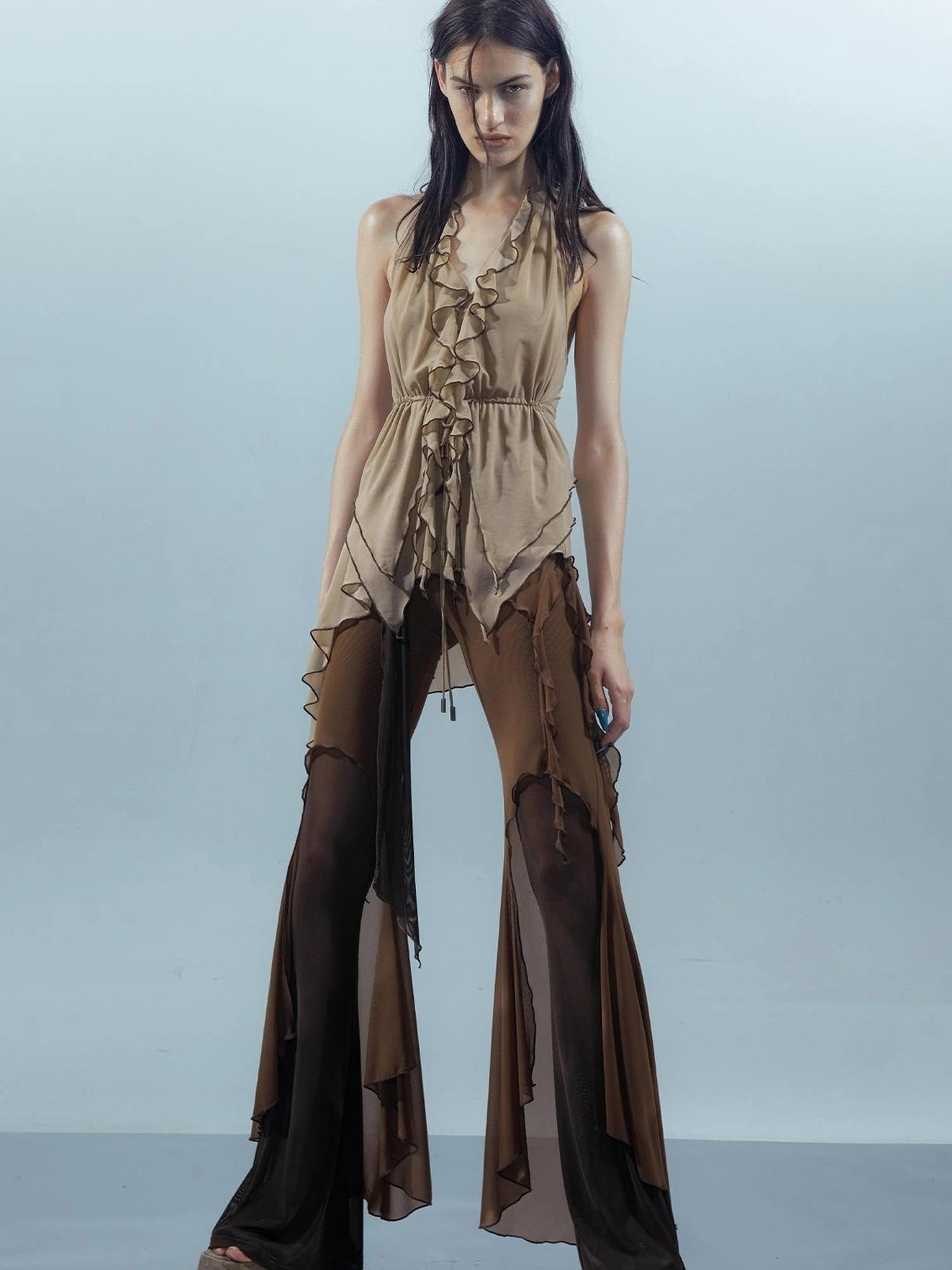 Multi Layer Mesh Gradient Wide Leg Pants