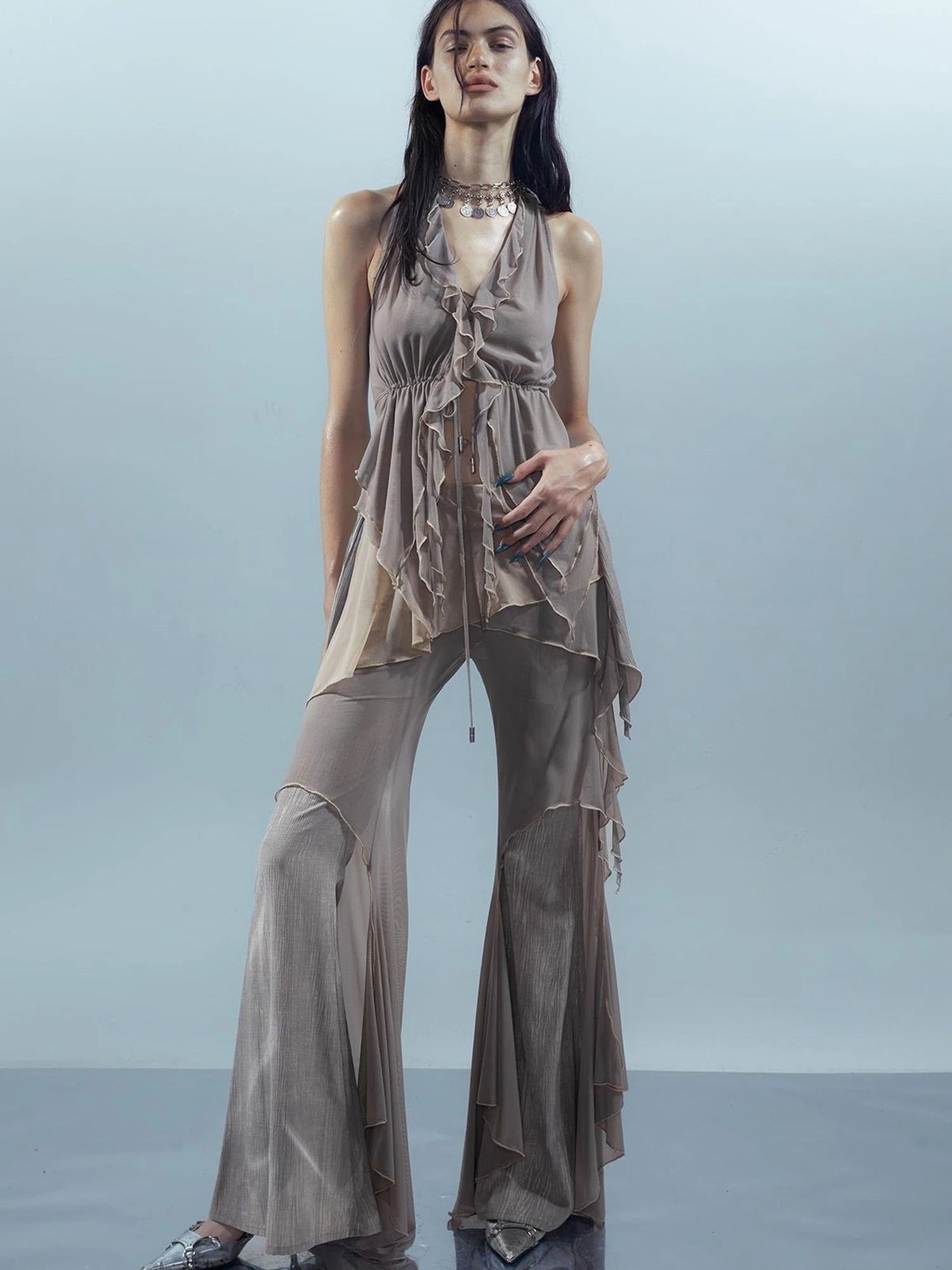 Multi Layer Mesh Gradient Wide Leg Pants