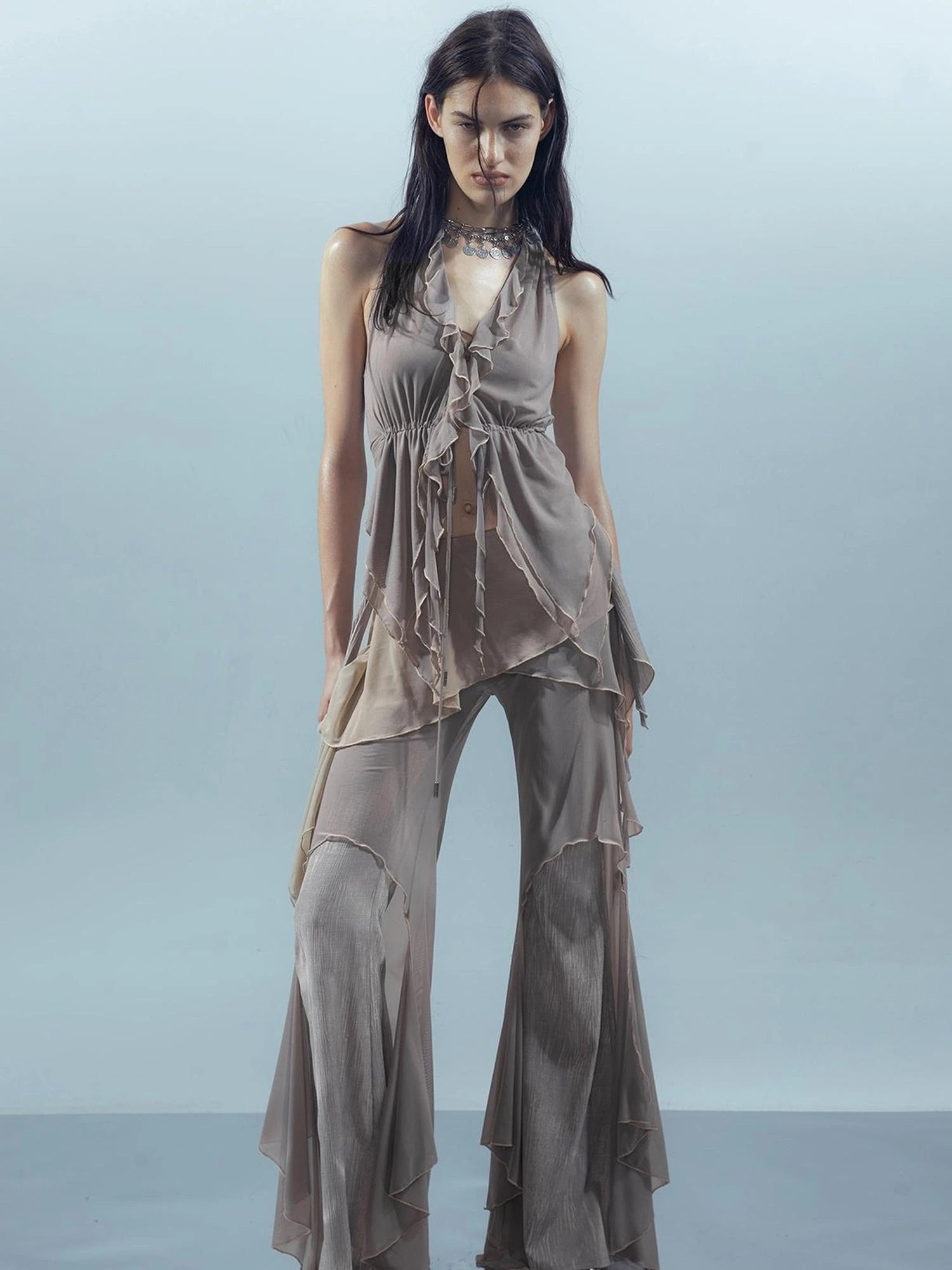 Multi Layer Mesh Gradient Wide Leg Pants