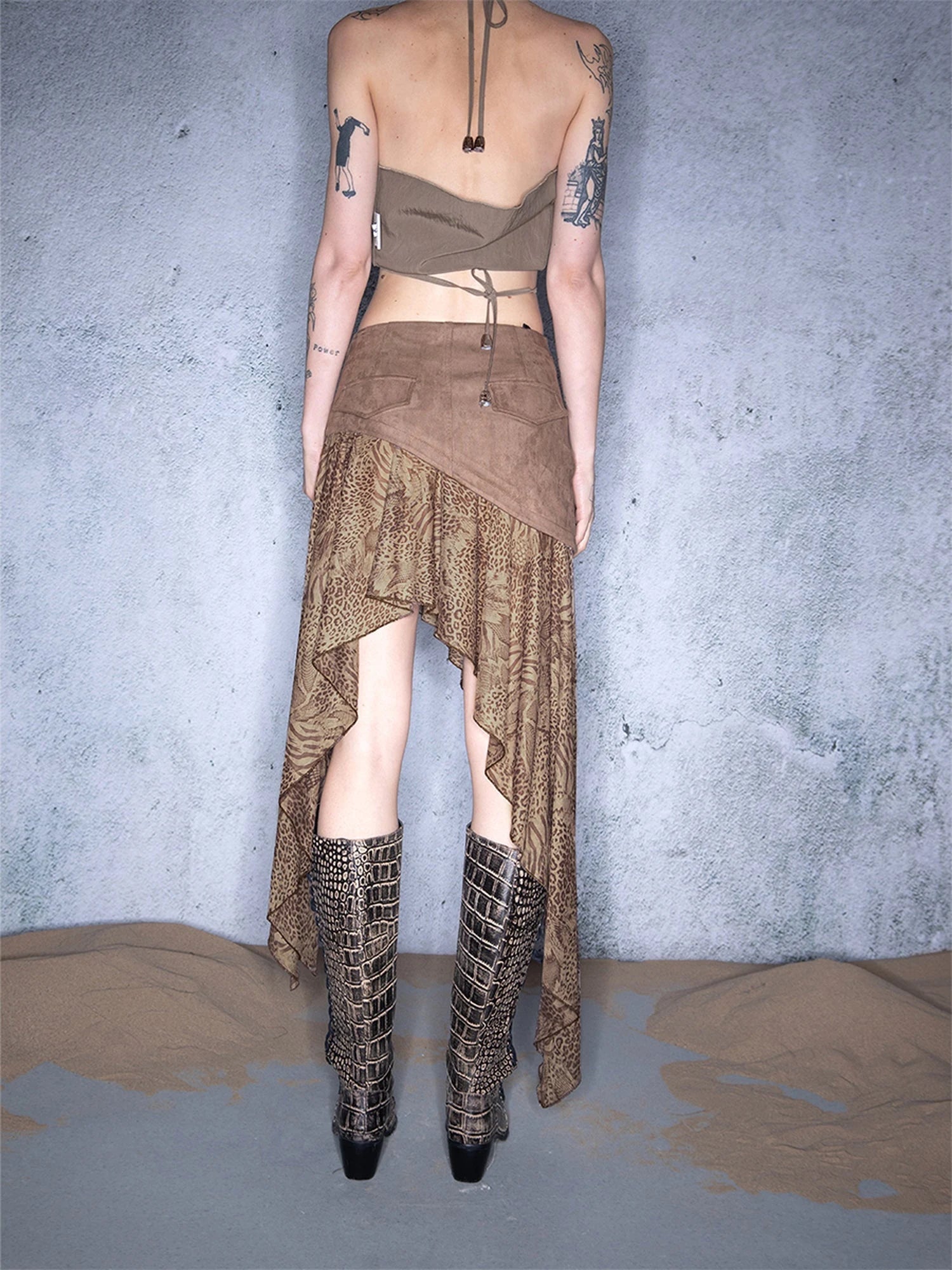 Nomadic Mesh Patchwork Hemline Asymmetrical Skirt