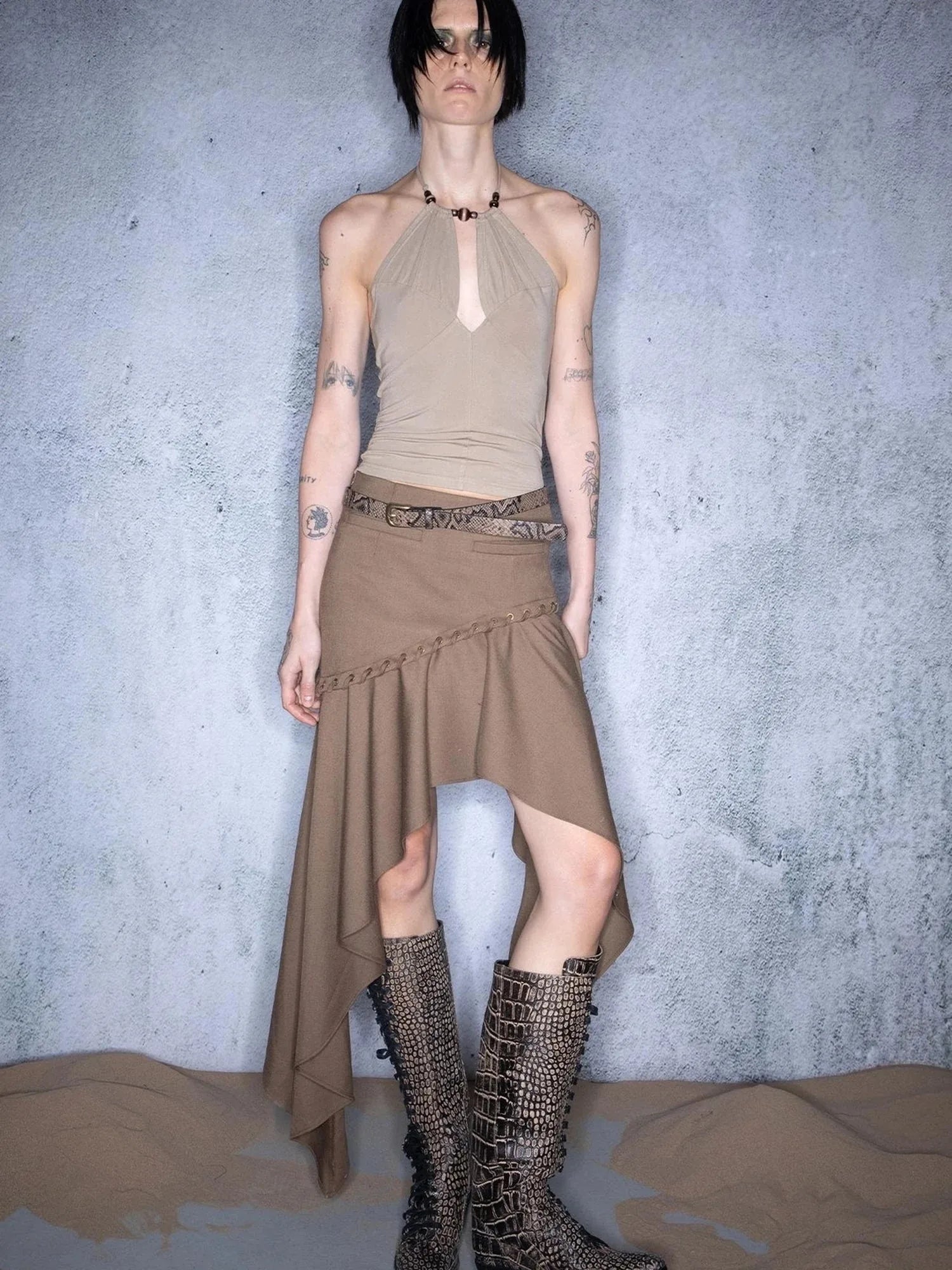 Nomadic Mesh Patchwork Hemline Asymmetrical Skirt