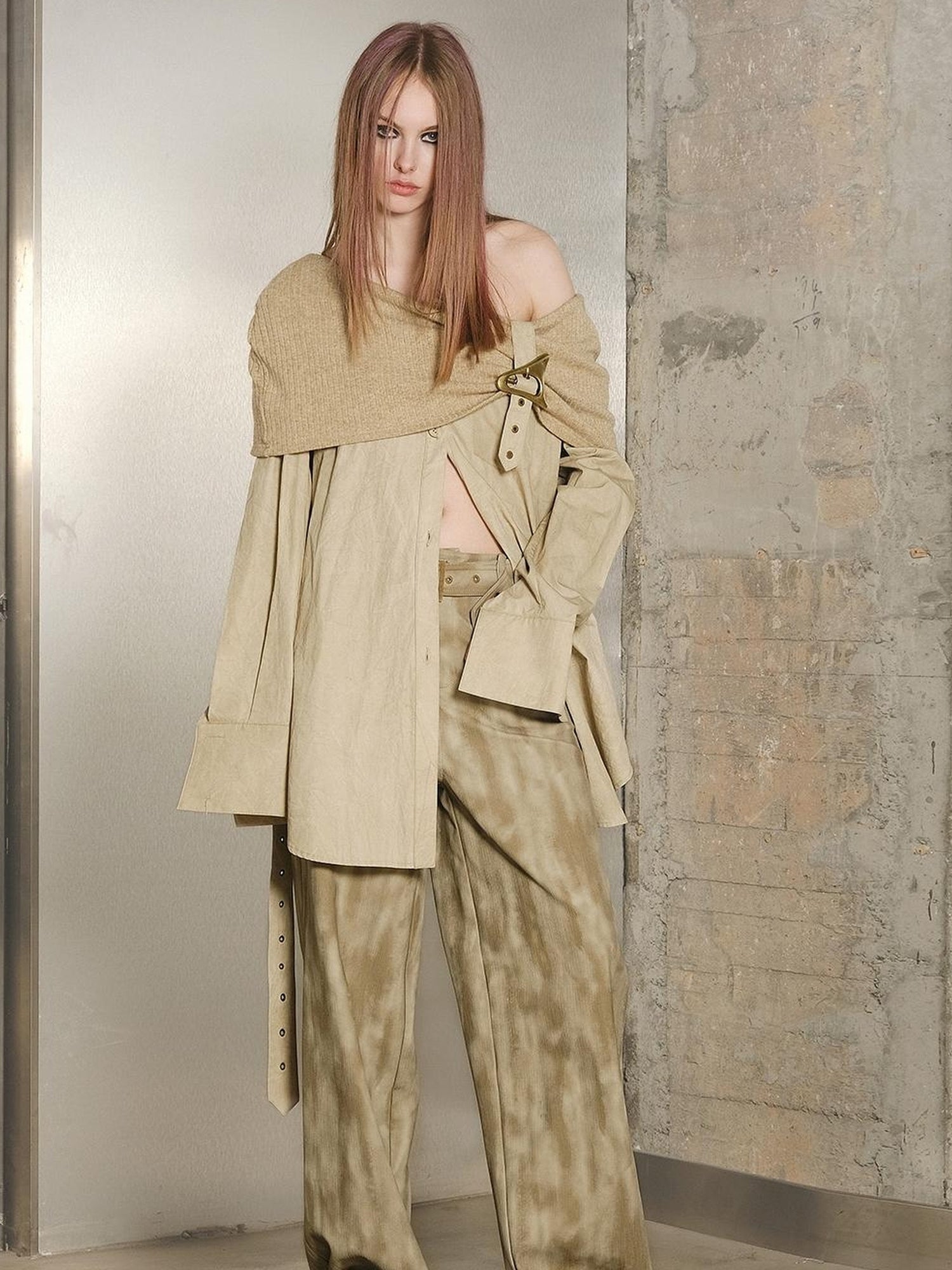 UpdateNN NORTH NODE Off Shoulder Shirt With Detachable Belt
