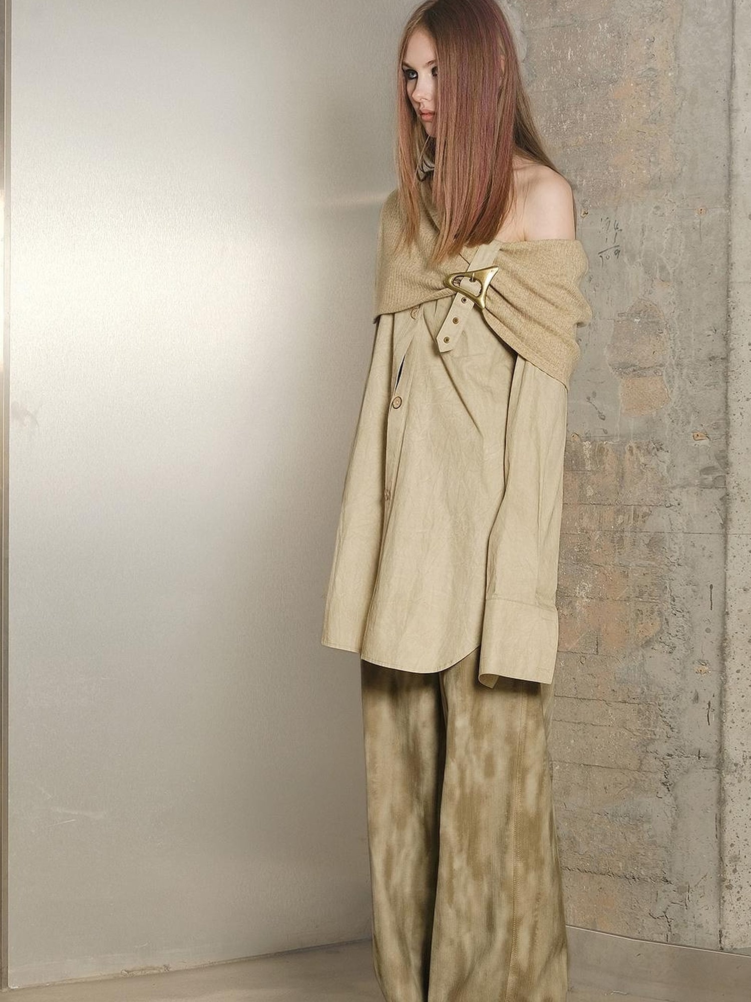 UpdateNN NORTH NODE Off Shoulder Shirt With Detachable Belt