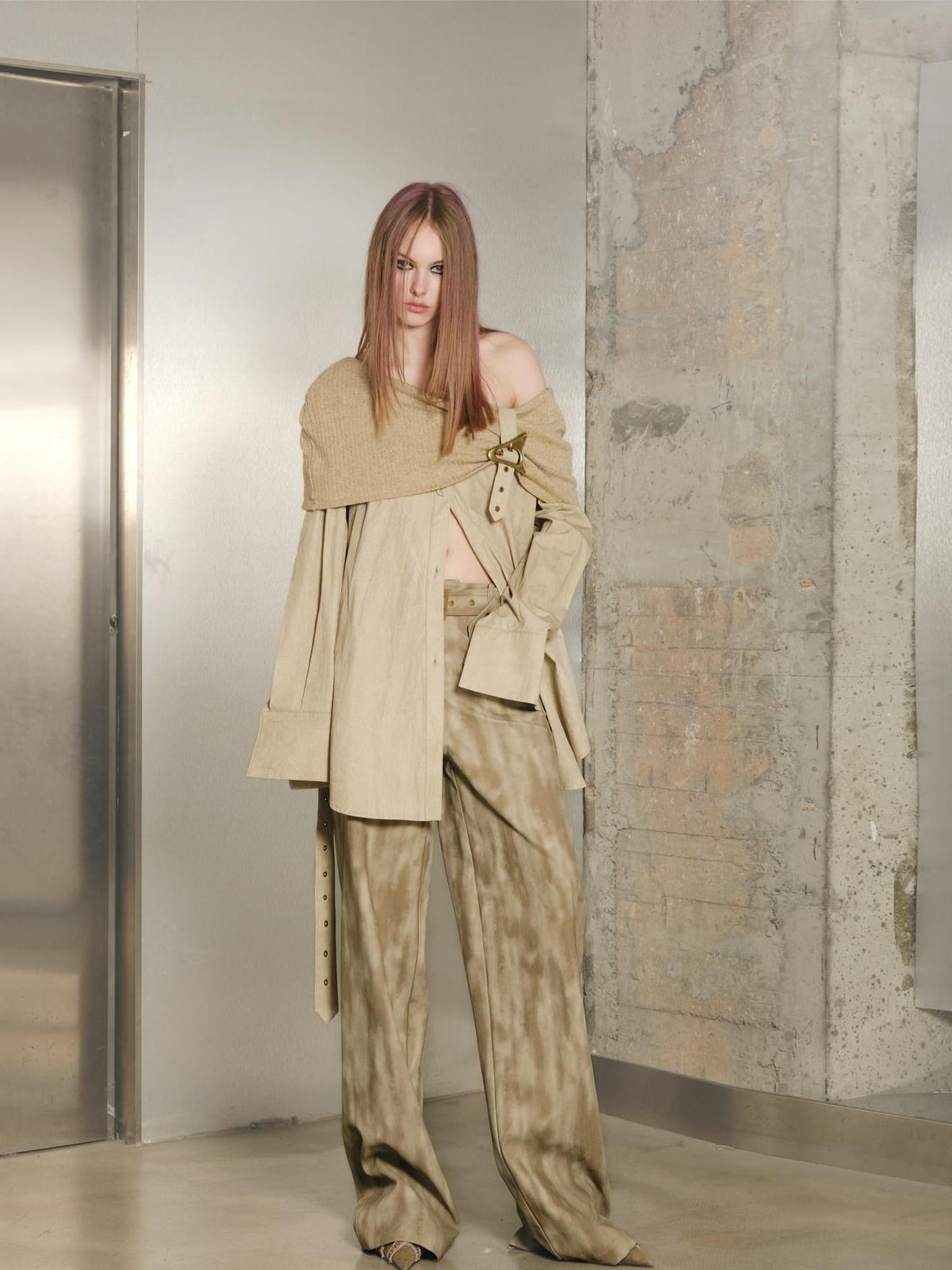 UpdateNN NORTH NODE Off Shoulder Shirt With Detachable Belt