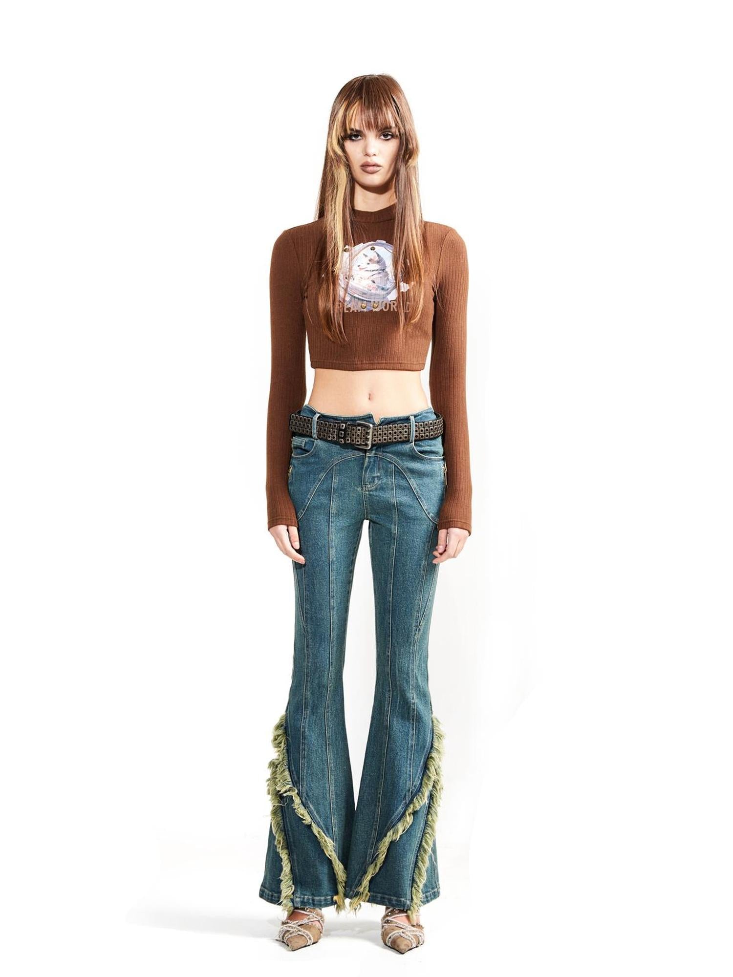 UpdateNN NORTH NODE Original Design Flared Denim With Fringe Hem